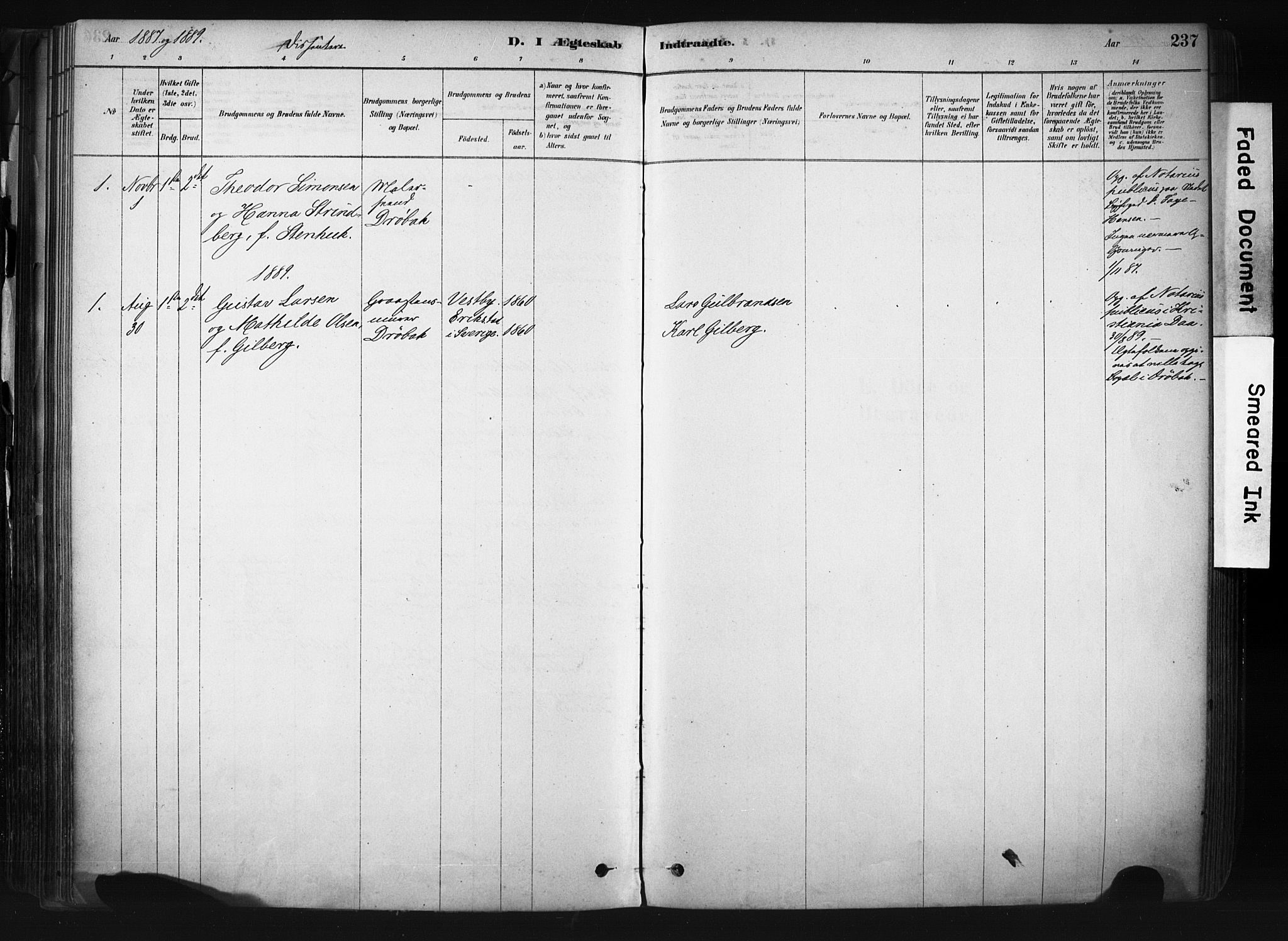 Drøbak prestekontor Kirkebøker, AV/SAO-A-10142a/F/Fb/L0001: Parish register (official) no. II 1, 1878-1891, p. 237