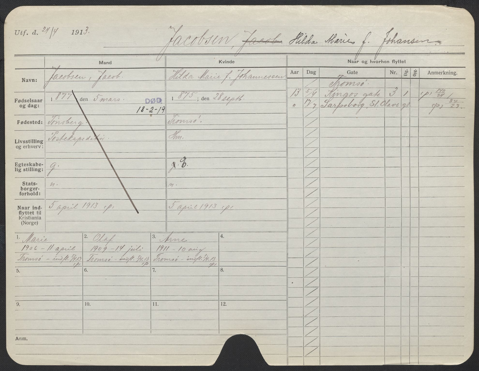 Oslo folkeregister, Registerkort, AV/SAO-A-11715/F/Fa/Fac/L0017: Kvinner, 1906-1914, p. 199a