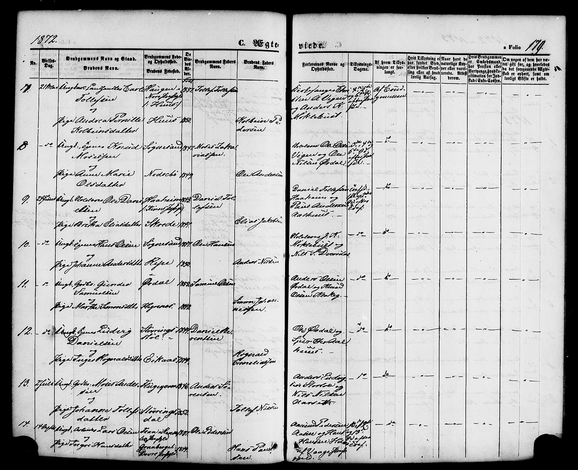 Jølster sokneprestembete, AV/SAB-A-80701/H/Haa/Haaa/L0011: Parish register (official) no. A 11, 1866-1881, p. 179