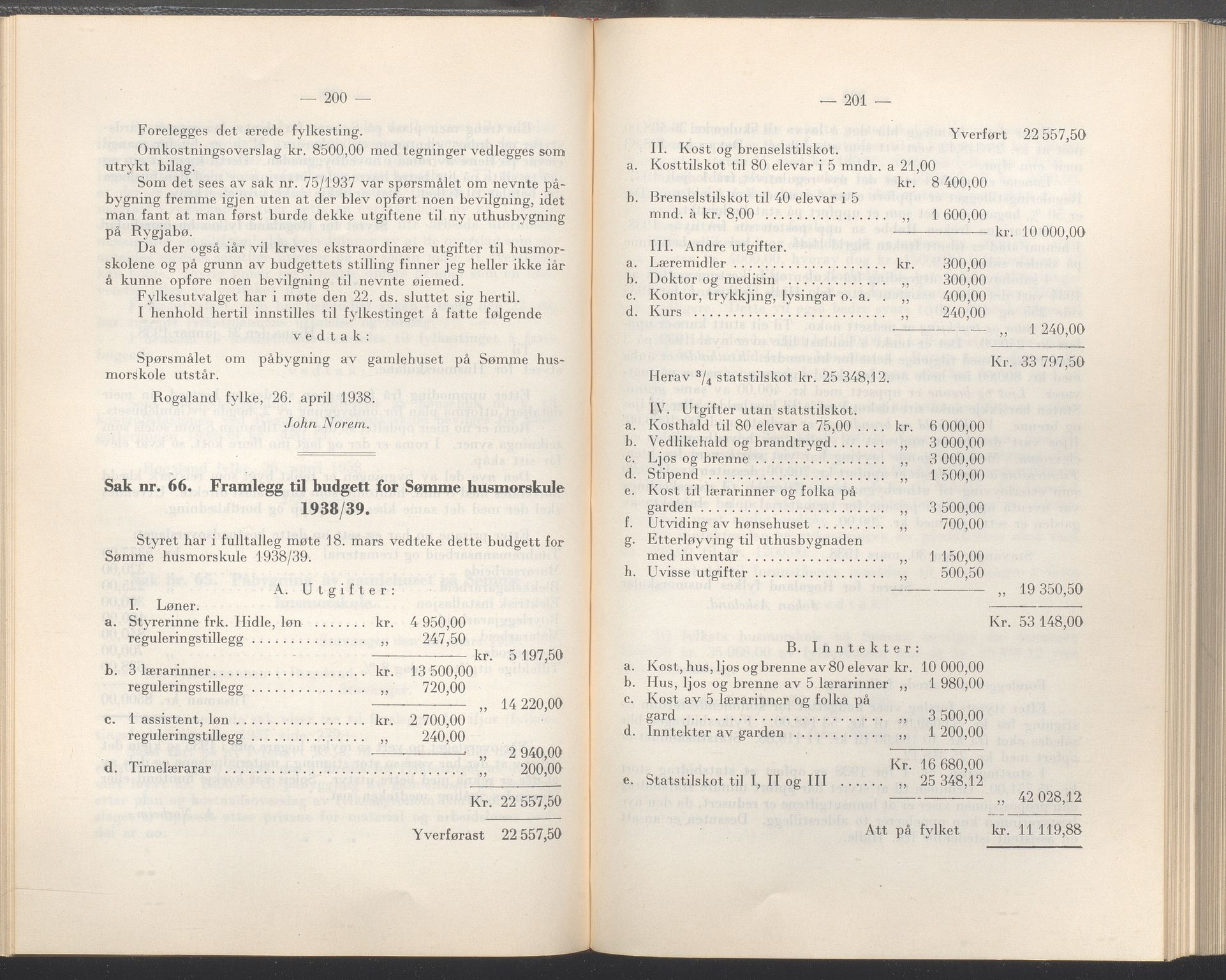 Rogaland fylkeskommune - Fylkesrådmannen , IKAR/A-900/A/Aa/Aaa/L0057: Møtebok , 1938, p. 200-201