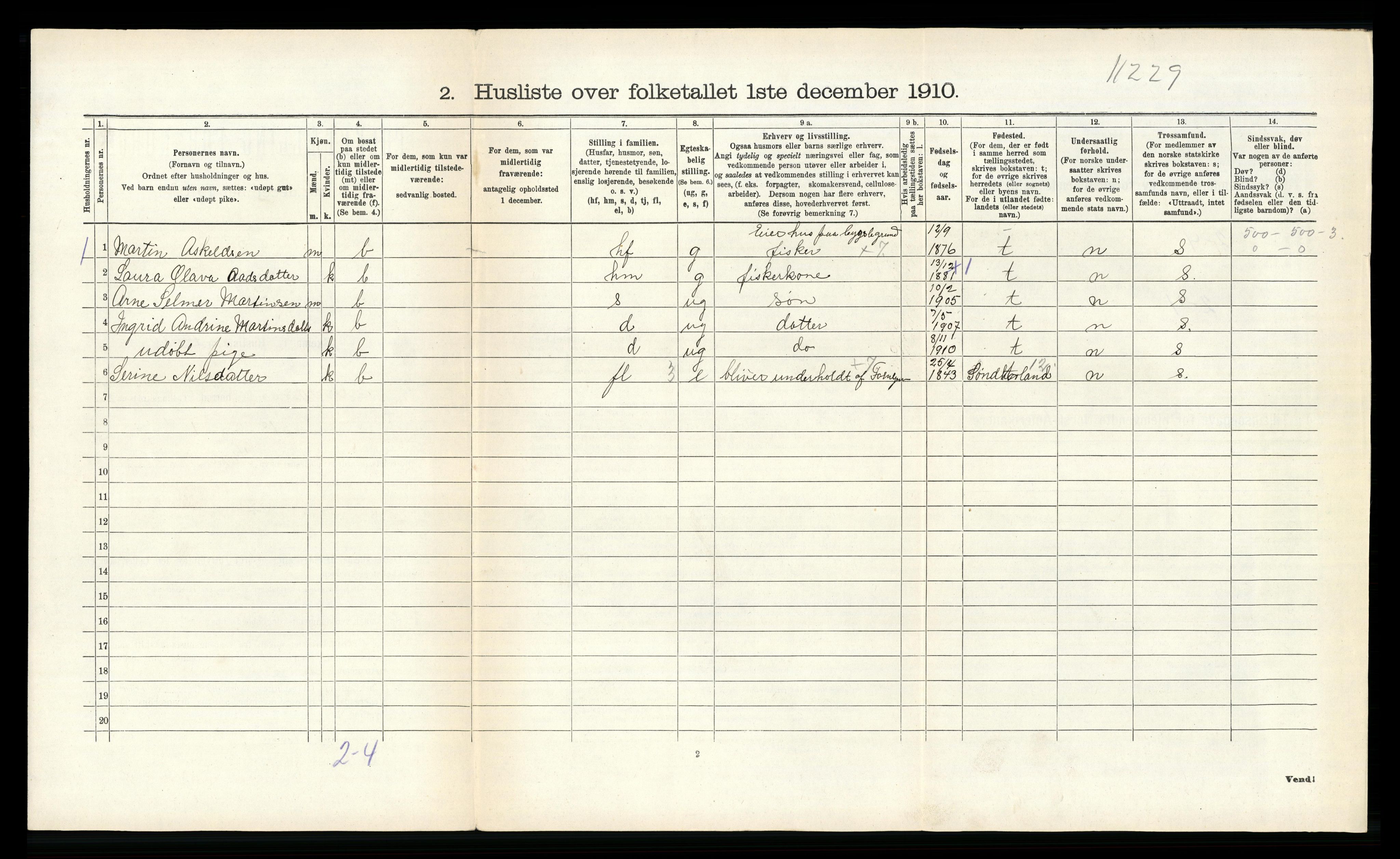 RA, 1910 census for Avaldsnes, 1910, p. 578