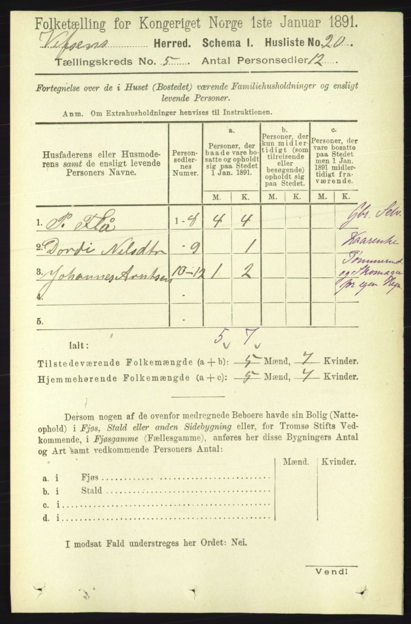 RA, 1891 census for 1824 Vefsn, 1891, p. 2021