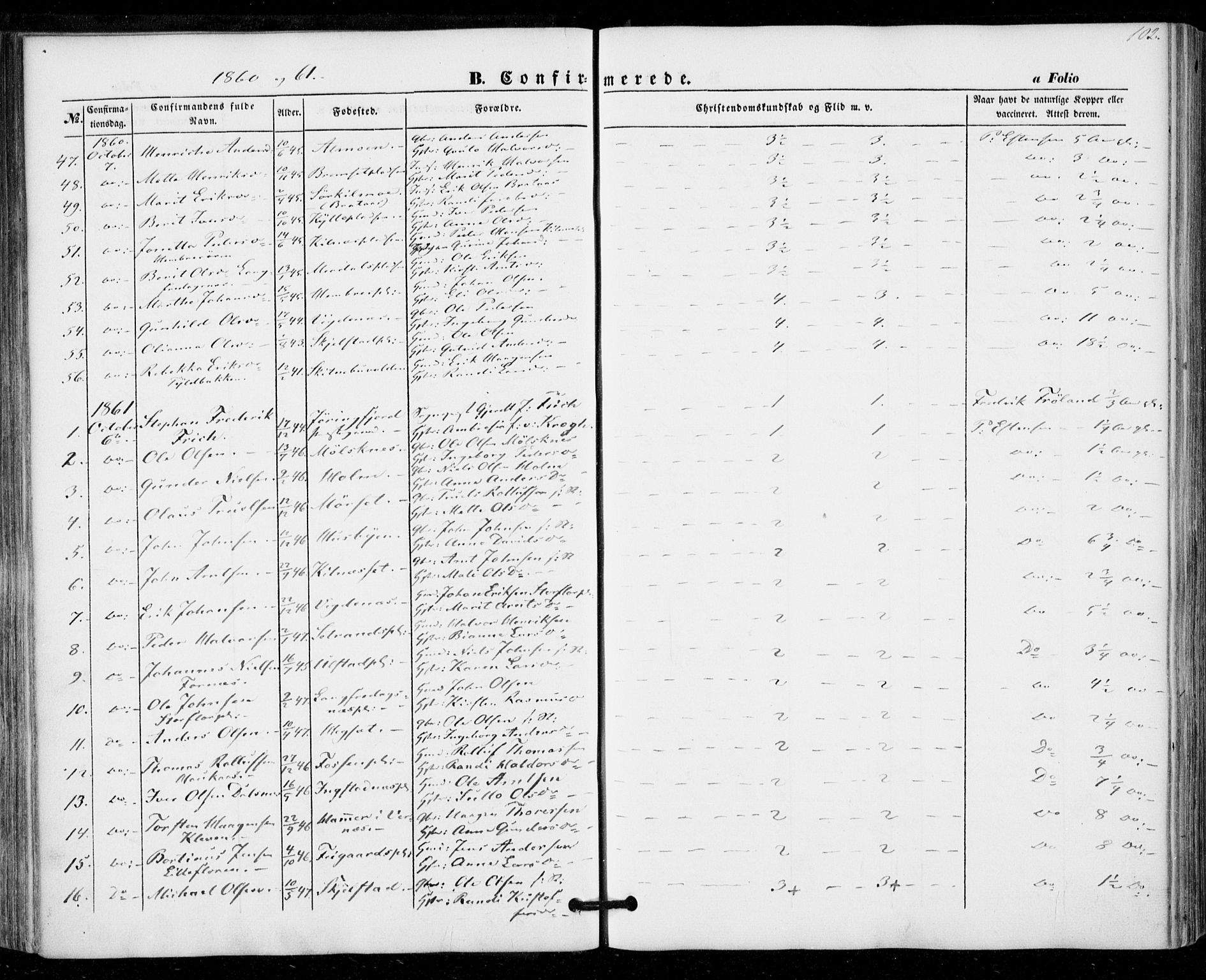Ministerialprotokoller, klokkerbøker og fødselsregistre - Nord-Trøndelag, SAT/A-1458/703/L0028: Parish register (official) no. 703A01, 1850-1862, p. 102