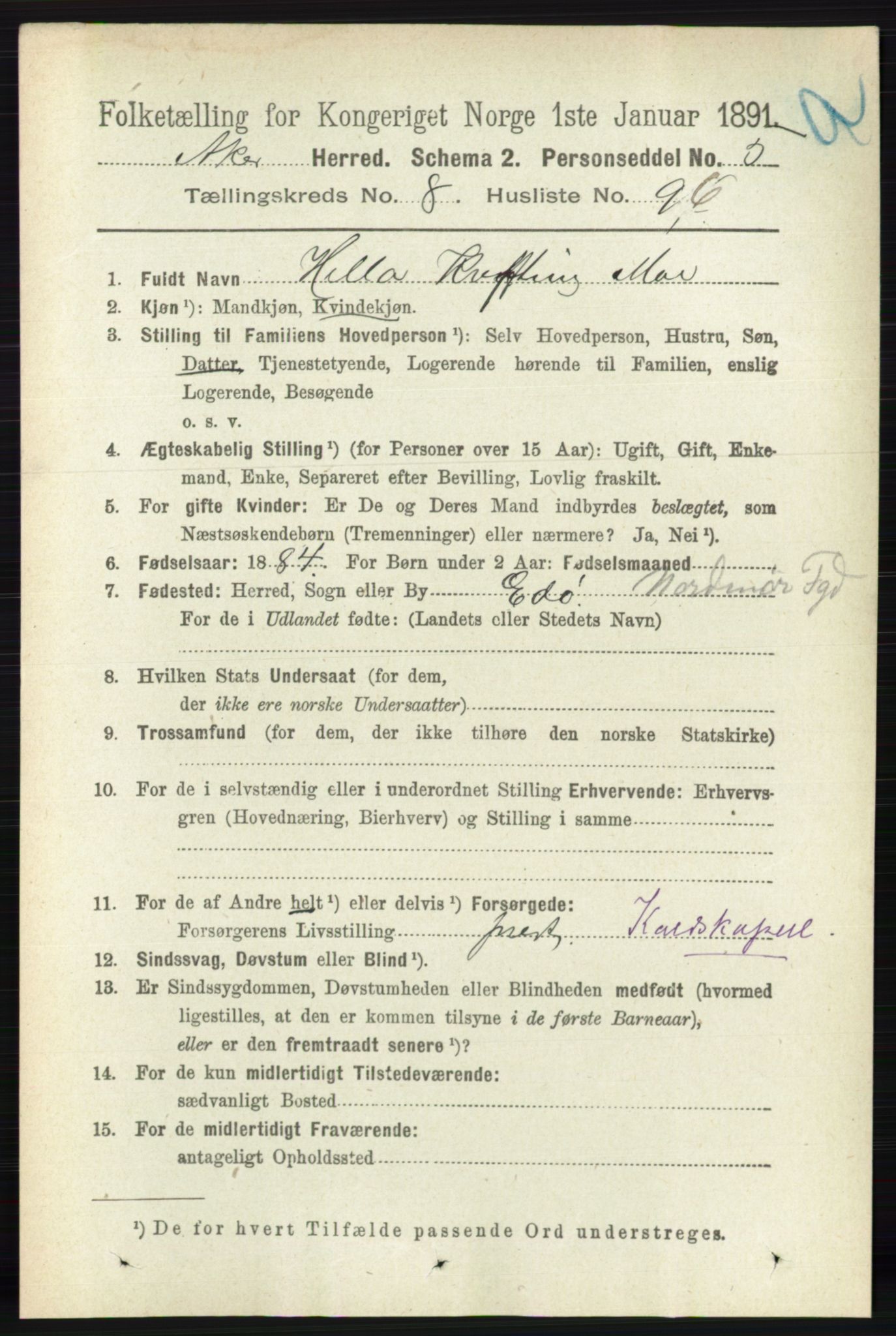 RA, 1891 census for 0218 Aker, 1891, p. 8072