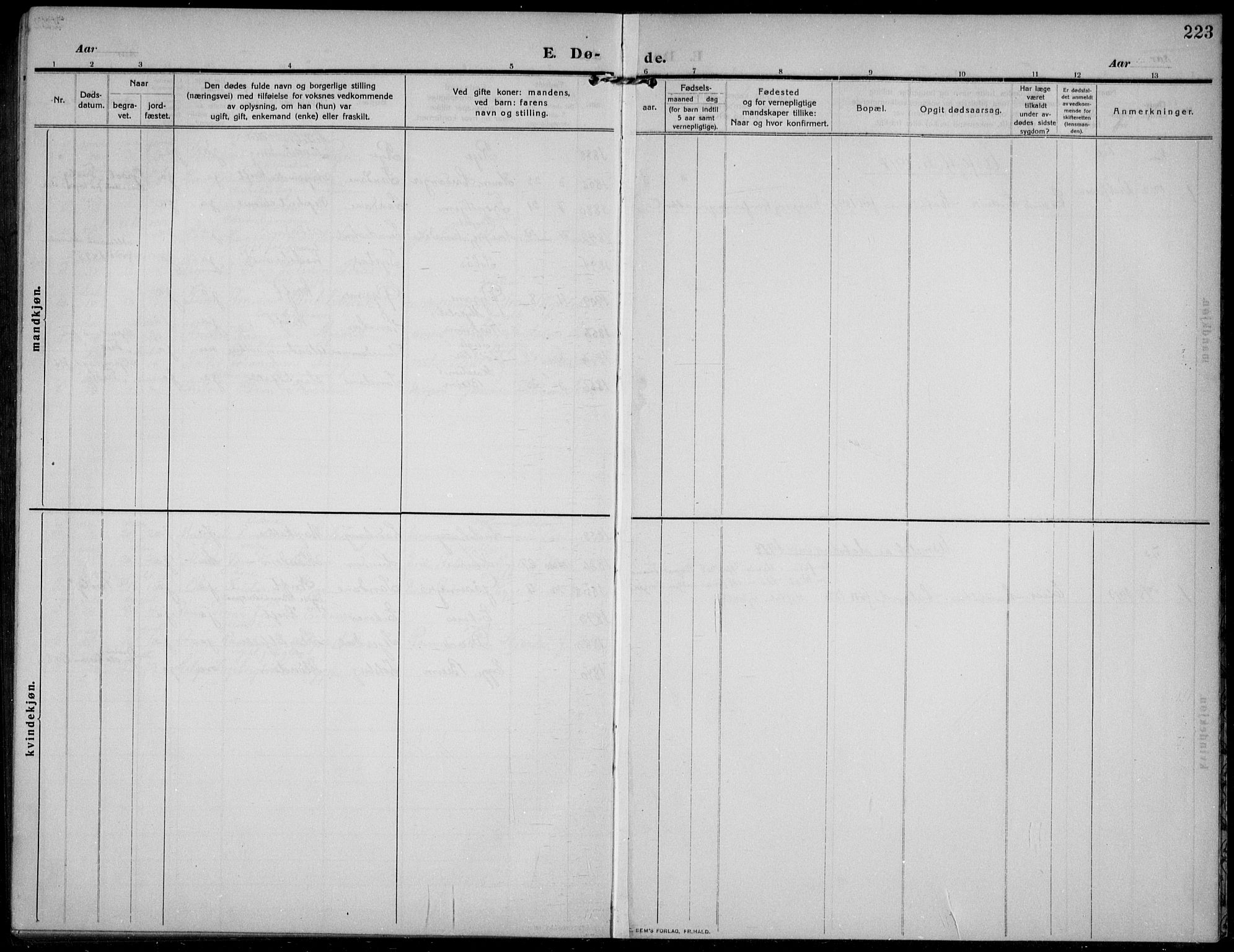 Gloppen sokneprestembete, AV/SAB-A-80101/H/Hab/Habb/L0003: Parish register (copy) no. B 3, 1910-1933, p. 223