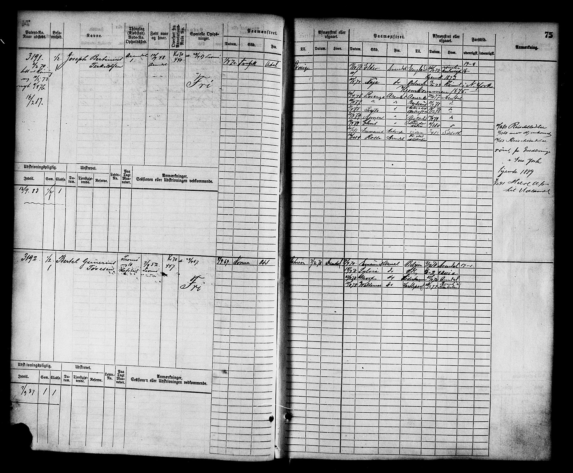 Arendal mønstringskrets, AV/SAK-2031-0012/F/Fb/L0014: Hovedrulle nr 3045-3806, S-12, 1868-1900, p. 77