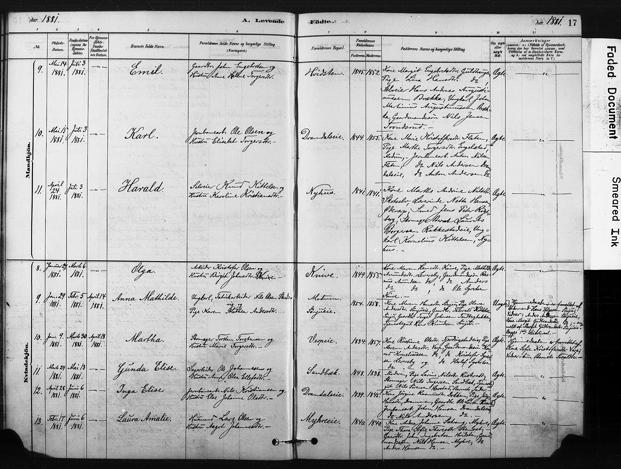 Eiker kirkebøker, AV/SAKO-A-4/F/Fc/L0001: Parish register (official) no. III 1, 1878-1889, p. 17