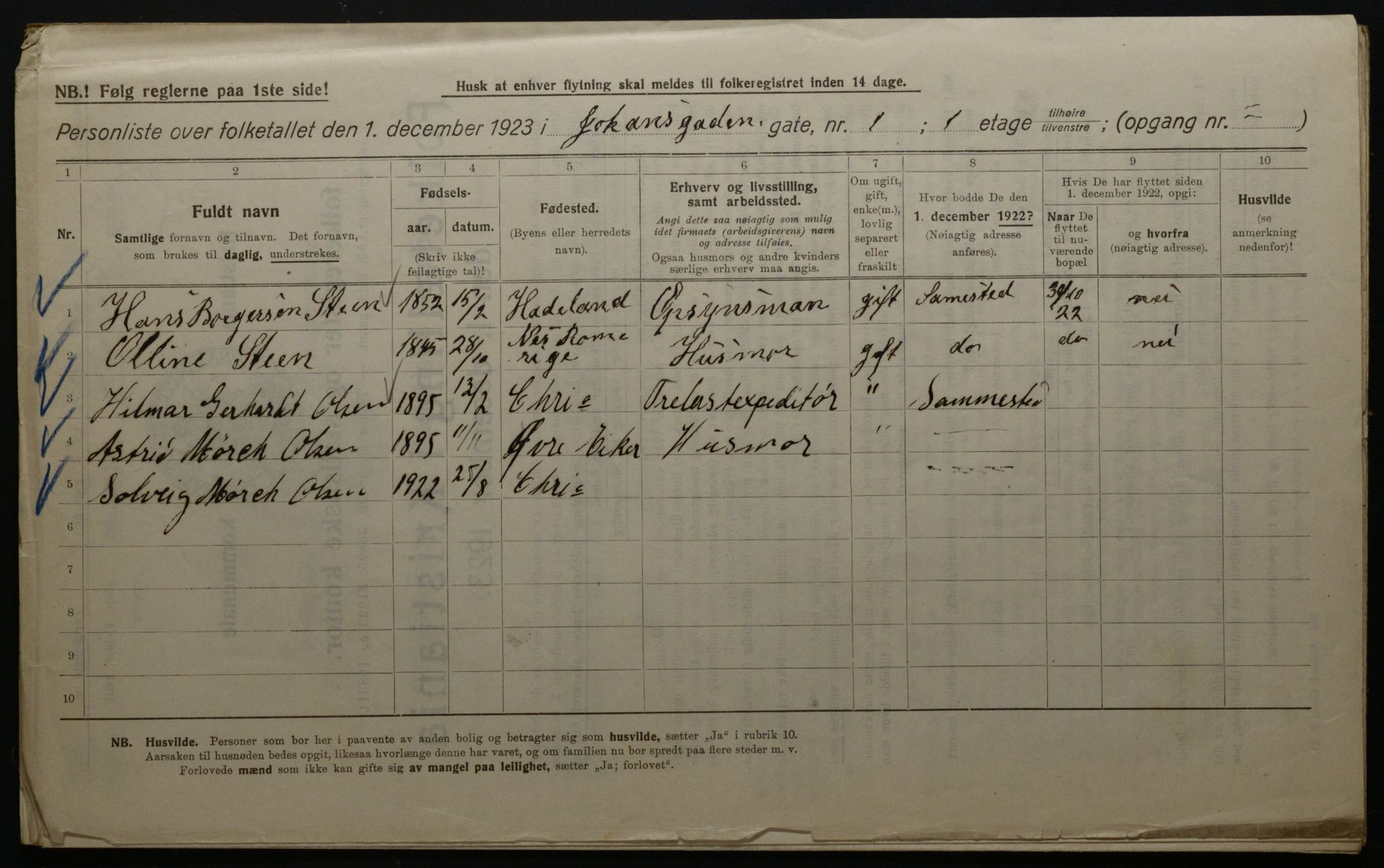 OBA, Municipal Census 1923 for Kristiania, 1923, p. 52793