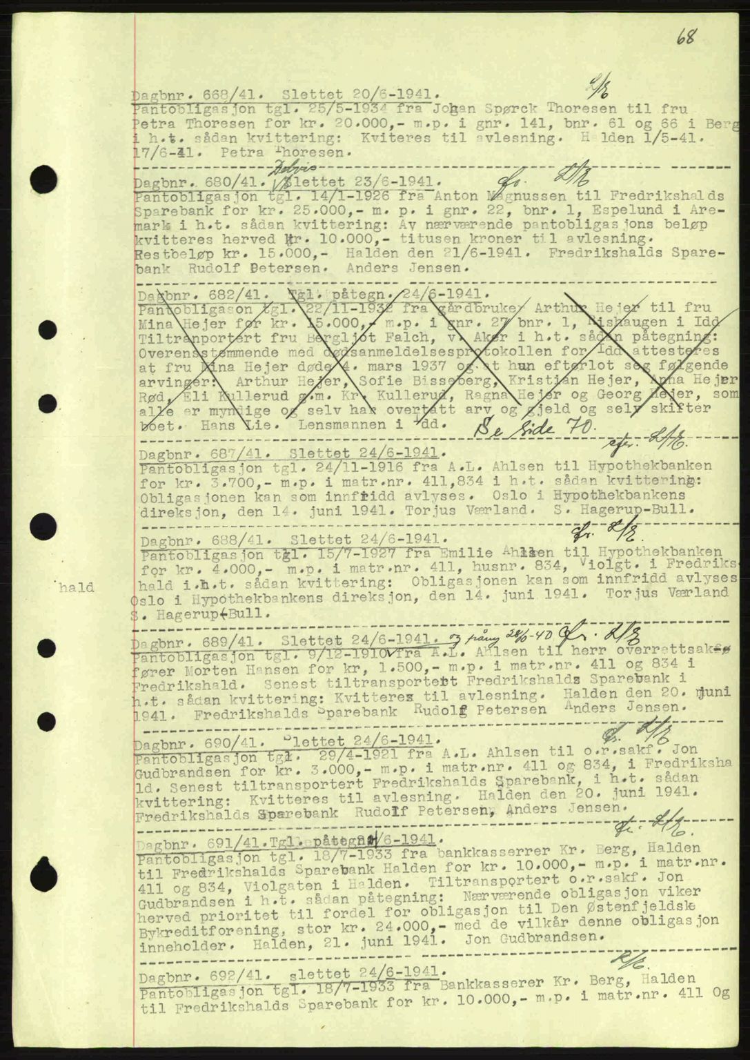 Idd og Marker sorenskriveri, AV/SAO-A-10283/G/Gb/Gbc/L0002: Mortgage book no. B4-9a, 1939-1945, Diary no: : 668/1941