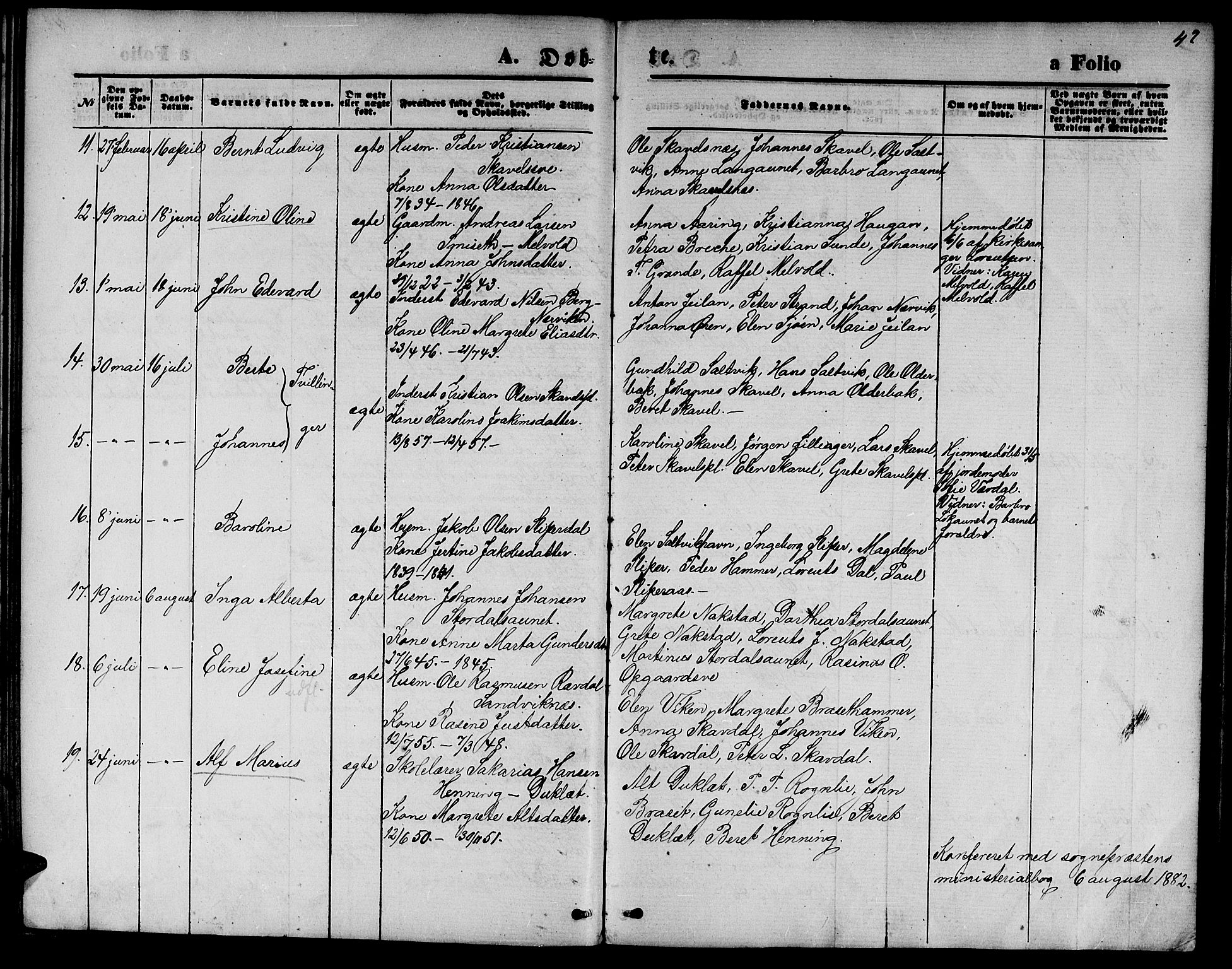 Ministerialprotokoller, klokkerbøker og fødselsregistre - Nord-Trøndelag, SAT/A-1458/733/L0326: Parish register (copy) no. 733C01, 1871-1887, p. 42