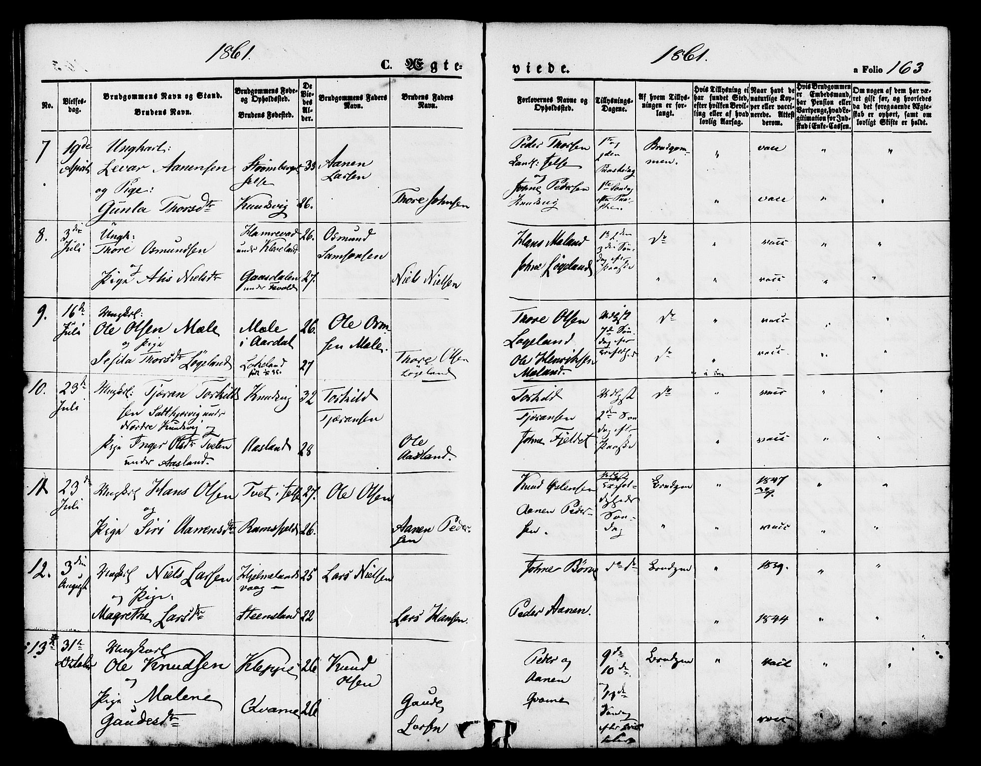 Hjelmeland sokneprestkontor, AV/SAST-A-101843/01/IV/L0011: Parish register (official) no. A 11, 1861-1878, p. 163