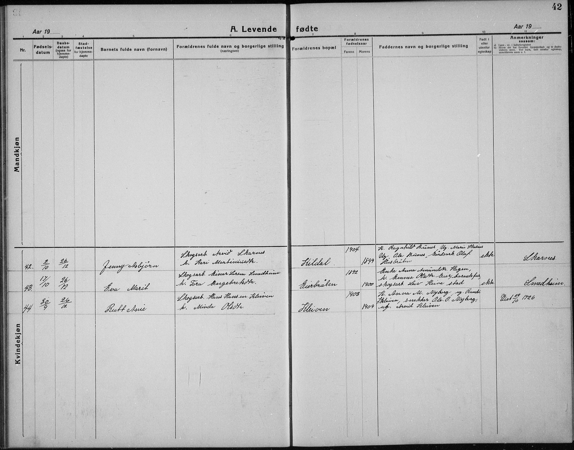 Nord-Odal prestekontor, AV/SAH-PREST-032/H/Ha/Hab/L0004: Parish register (copy) no. 4, 1921-1936, p. 42