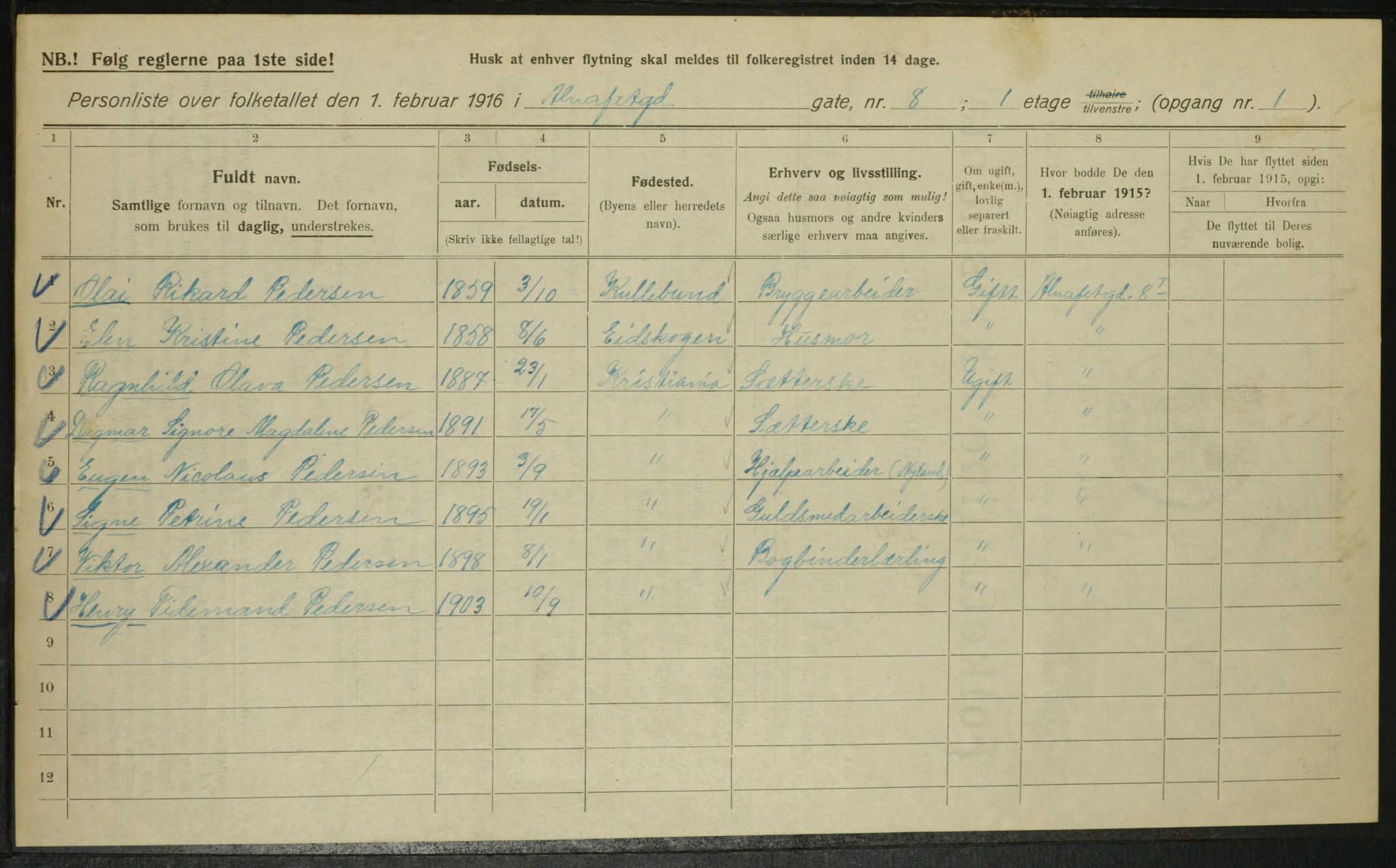 OBA, Municipal Census 1916 for Kristiania, 1916, p. 1120