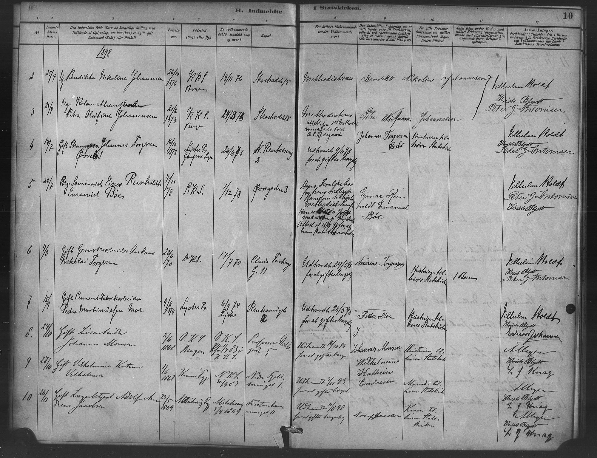 Korskirken sokneprestembete, SAB/A-76101/H/Haa/L0052: Parish register (official) no. G 2, 1887-1899, p. 10