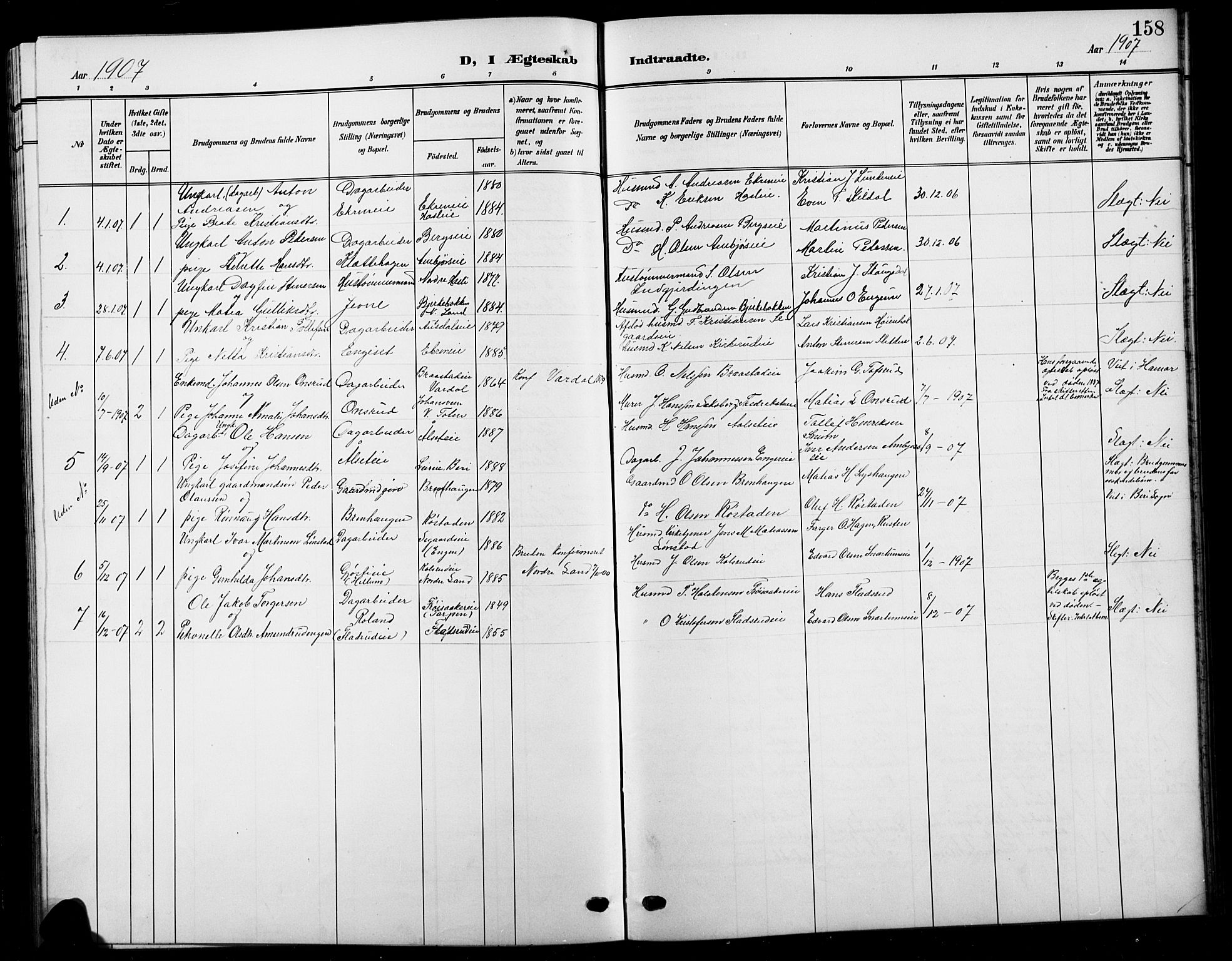 Biri prestekontor, SAH/PREST-096/H/Ha/Hab/L0005: Parish register (copy) no. 5, 1906-1919, p. 158