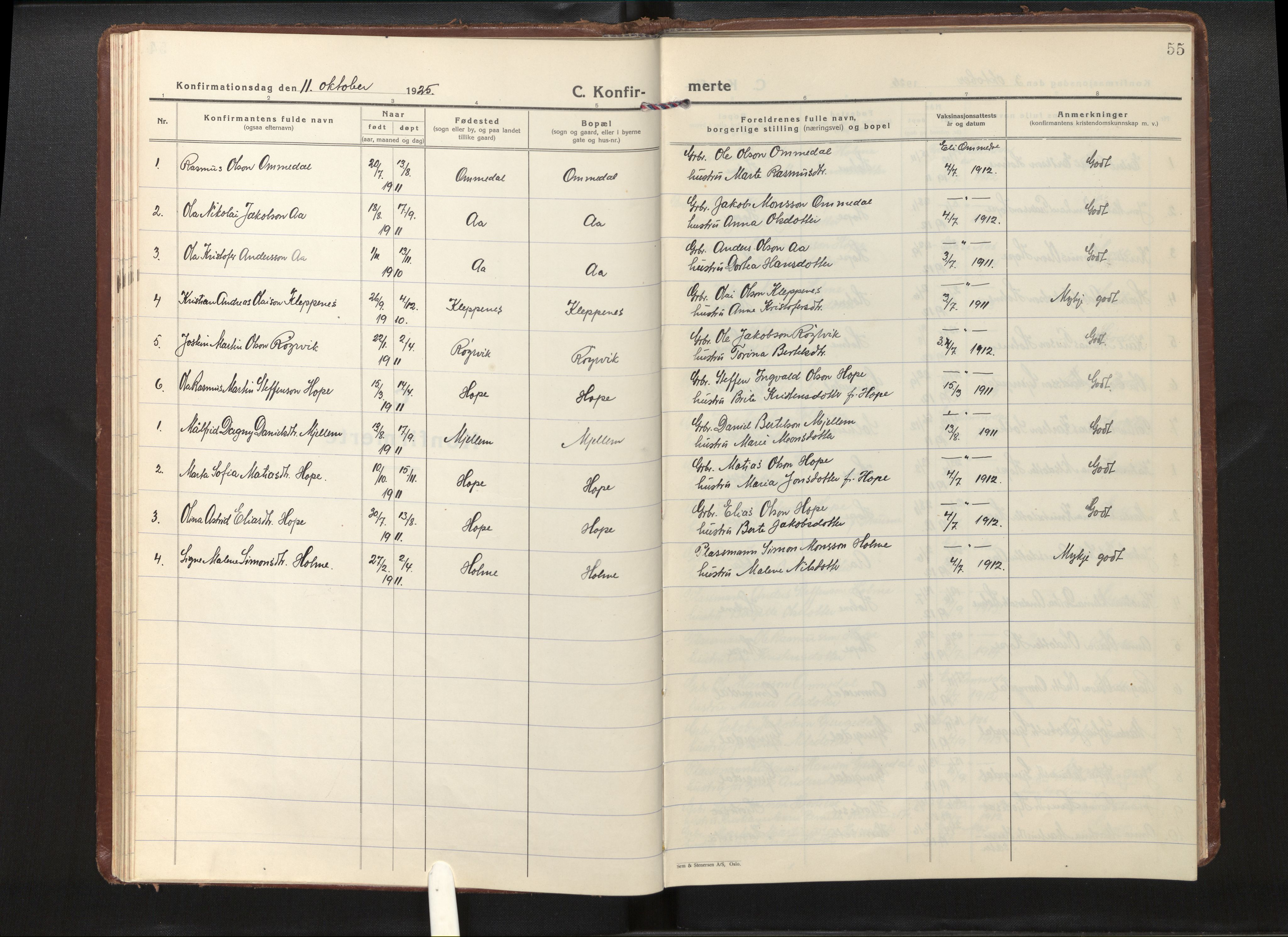 Gloppen sokneprestembete, AV/SAB-A-80101/H/Haa/Haae/L0003: Parish register (official) no. E 3, 1925-1951, p. 54b-55a