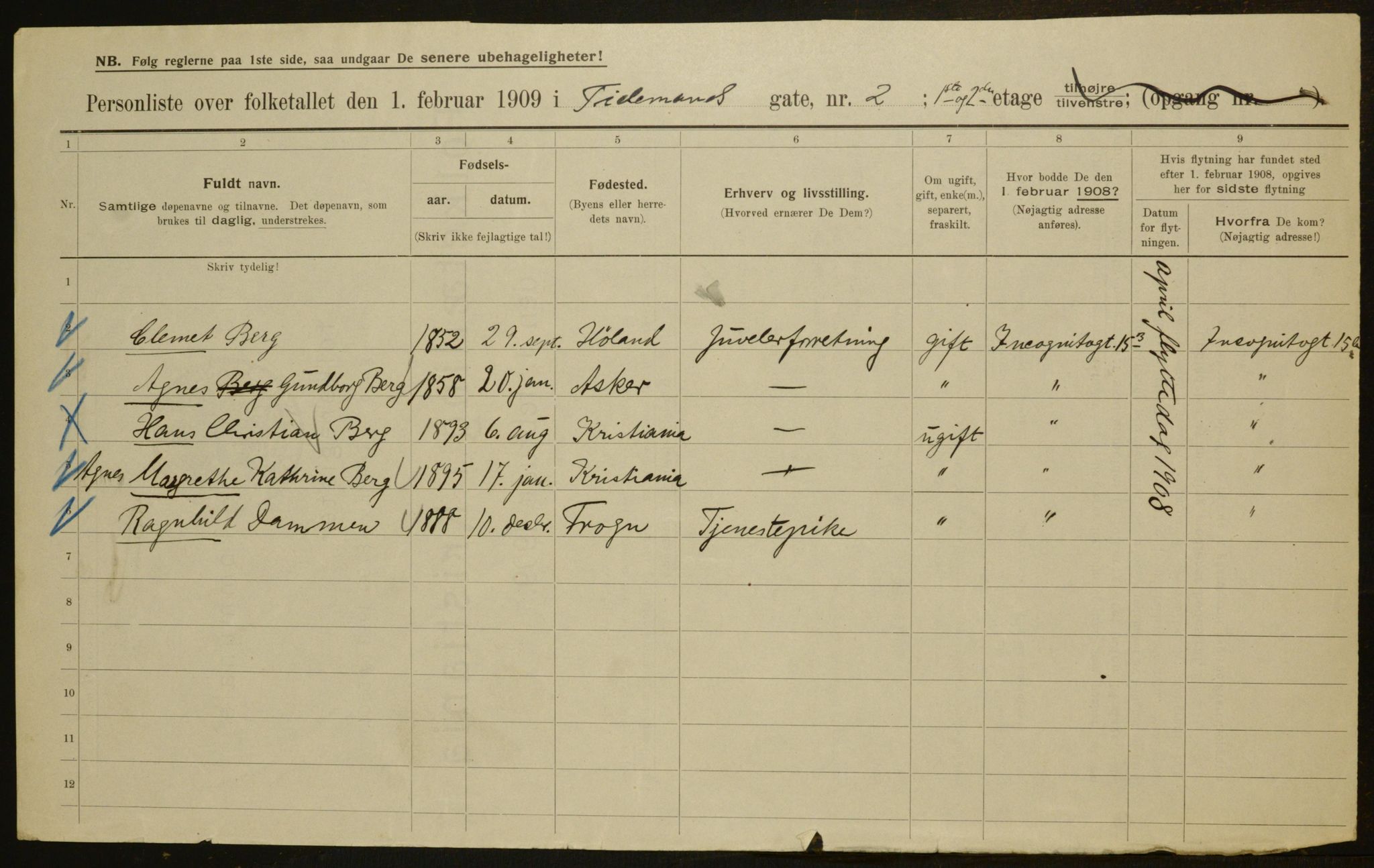 OBA, Municipal Census 1909 for Kristiania, 1909, p. 100963