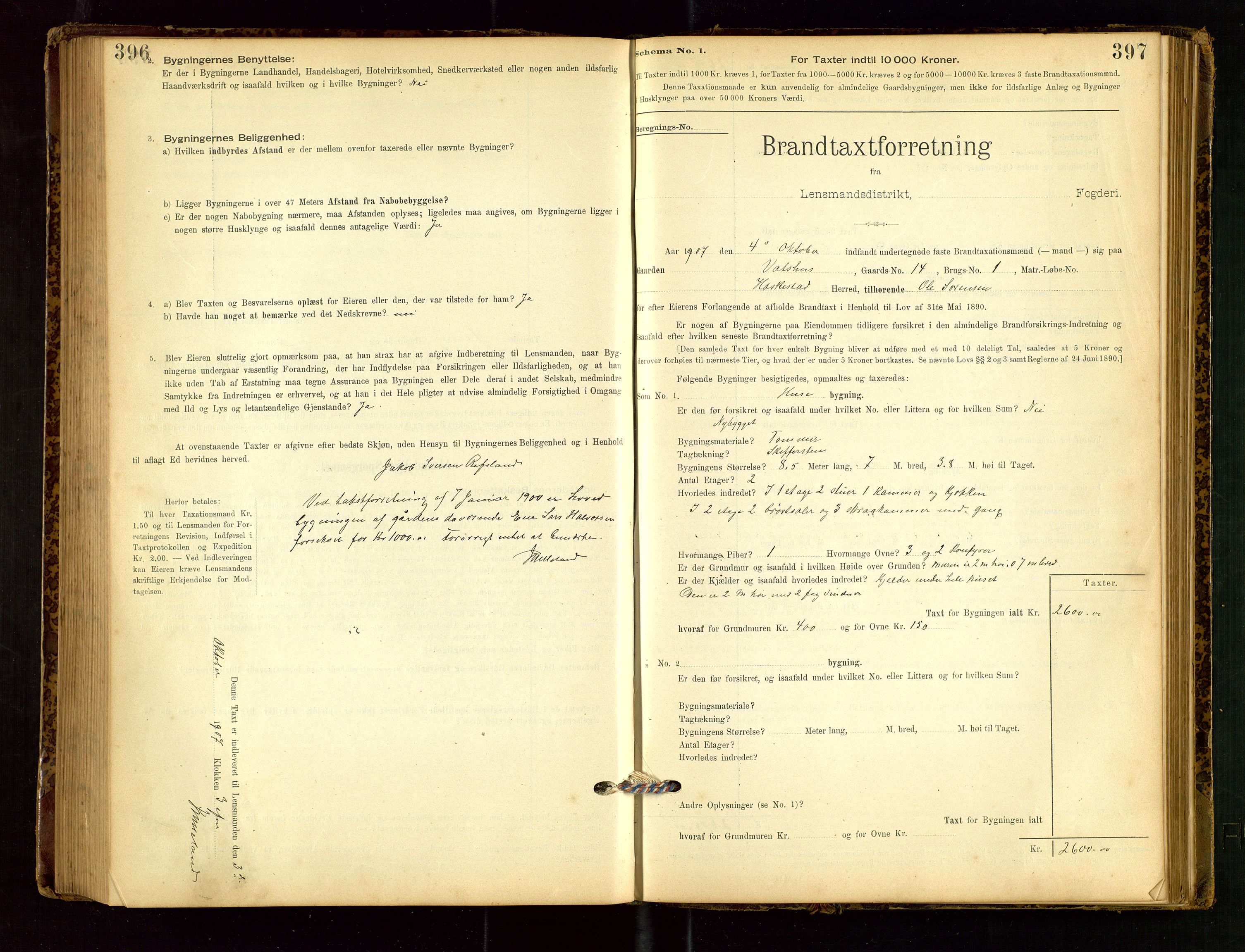 Heskestad lensmannskontor, SAST/A-100304/Gob/L0001: "Brandtaxationsprotokol", 1894-1915, p. 396-397