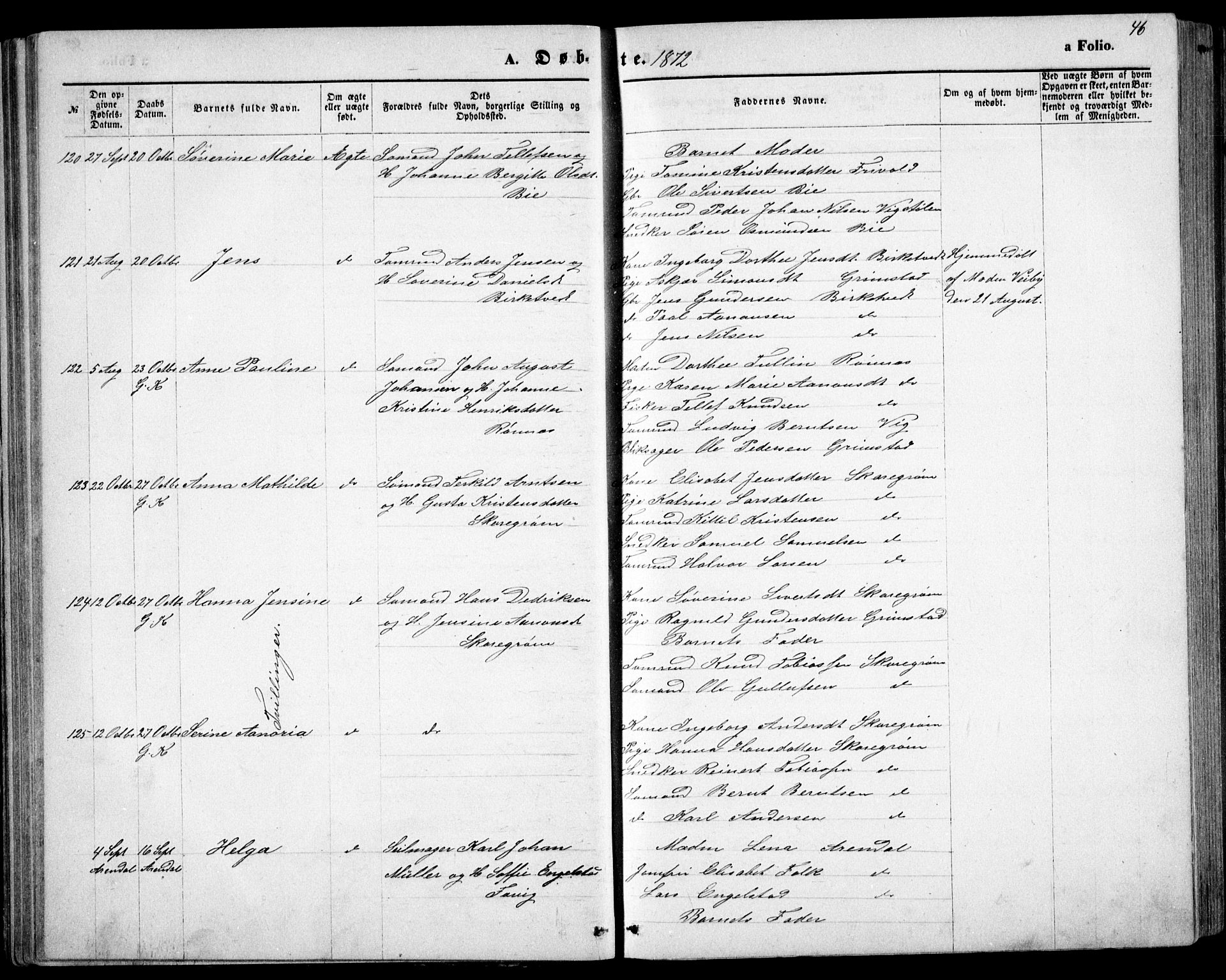 Fjære sokneprestkontor, AV/SAK-1111-0011/F/Fb/L0010: Parish register (copy) no. B 10, 1871-1880, p. 46