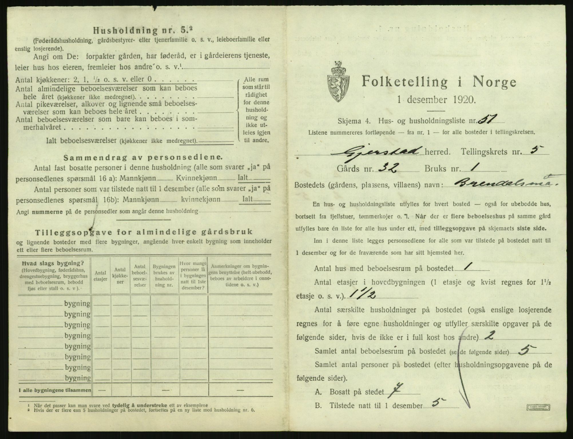 SAK, 1920 census for Gjerstad, 1920, p. 539