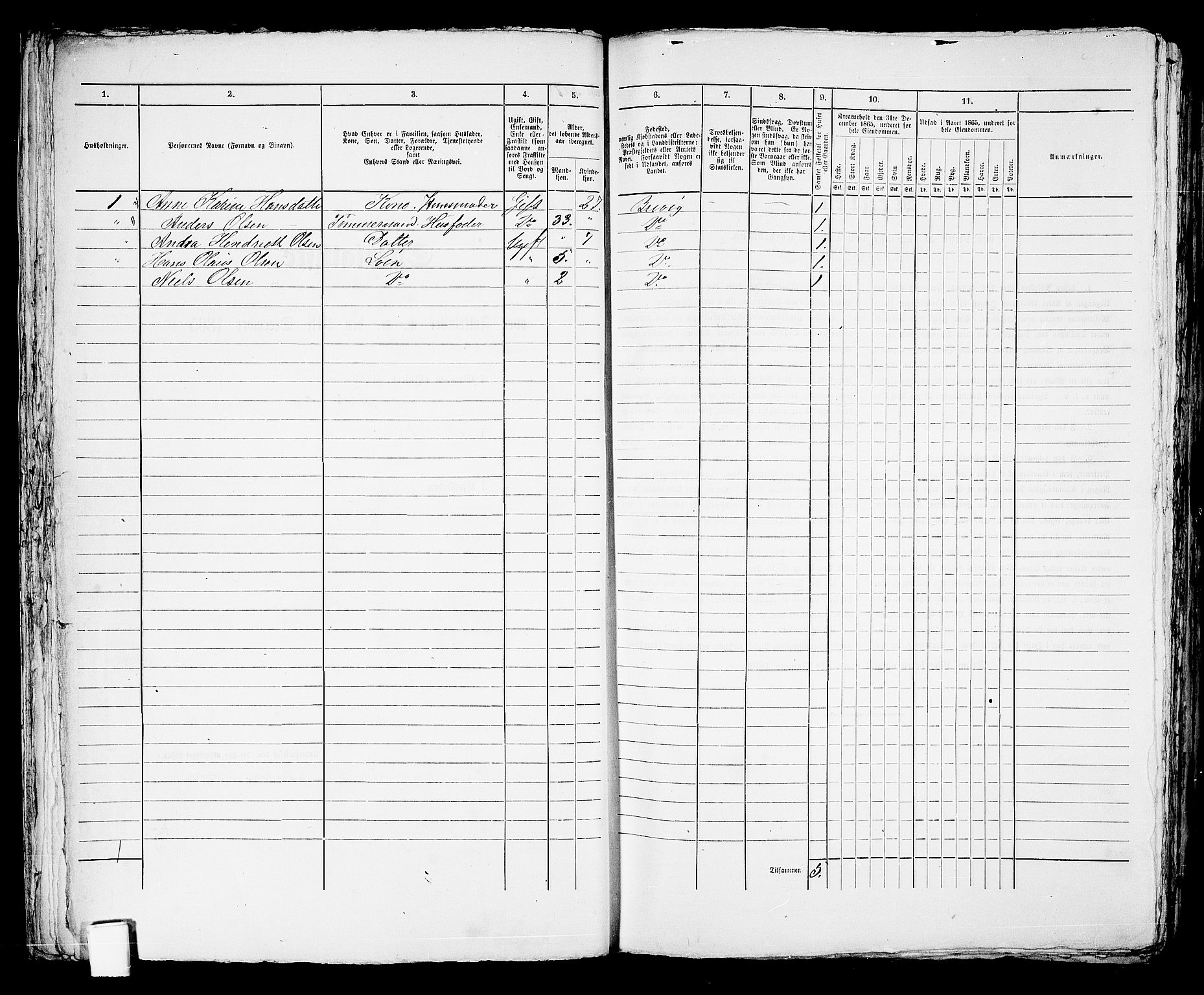 RA, 1865 census for Brevik, 1865, p. 45