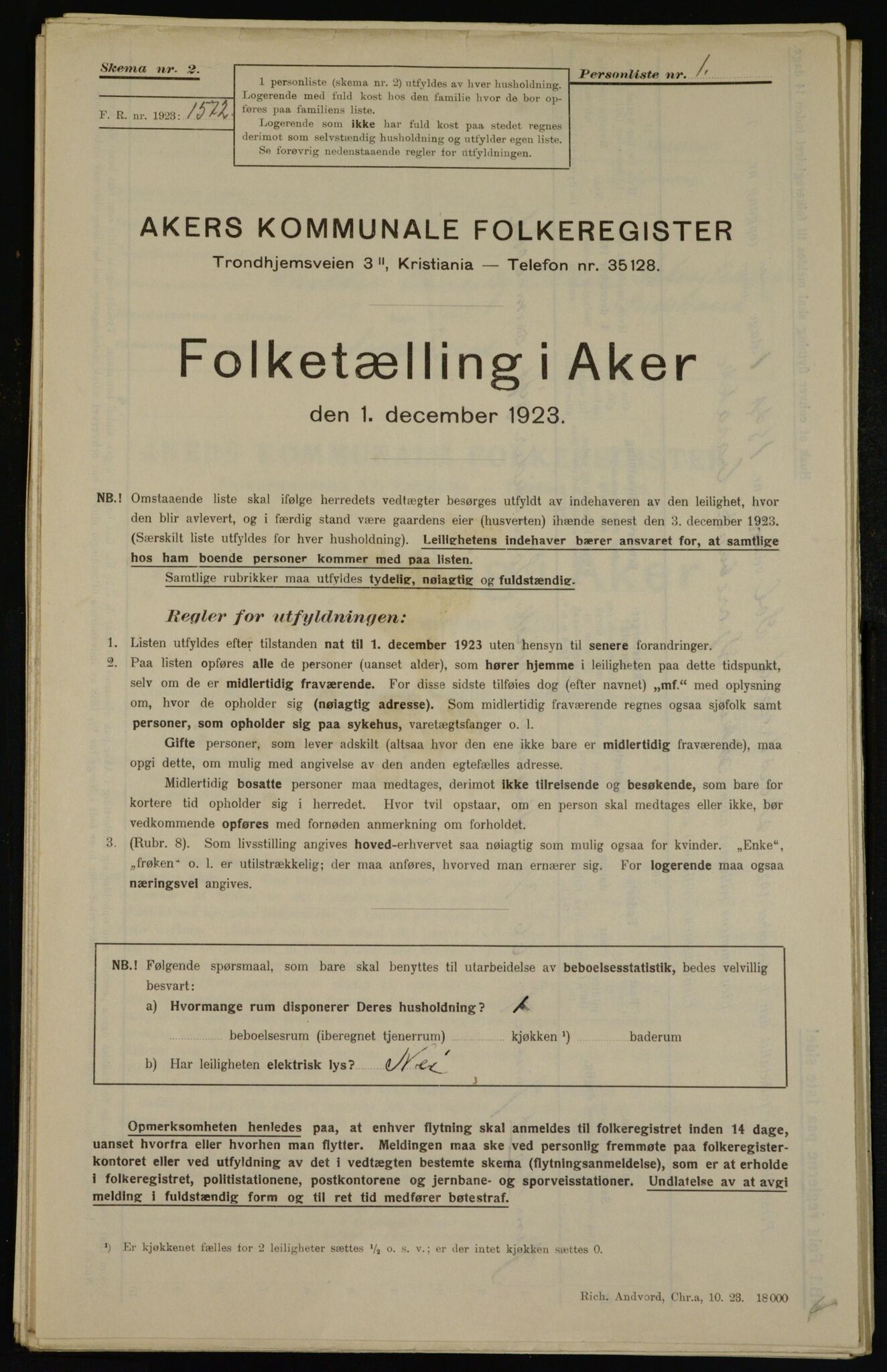 , Municipal Census 1923 for Aker, 1923, p. 45555