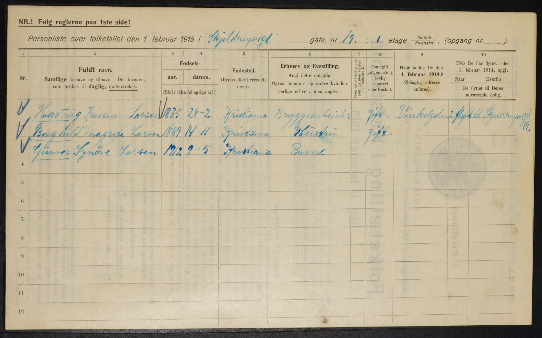 OBA, Municipal Census 1915 for Kristiania, 1915, p. 96031