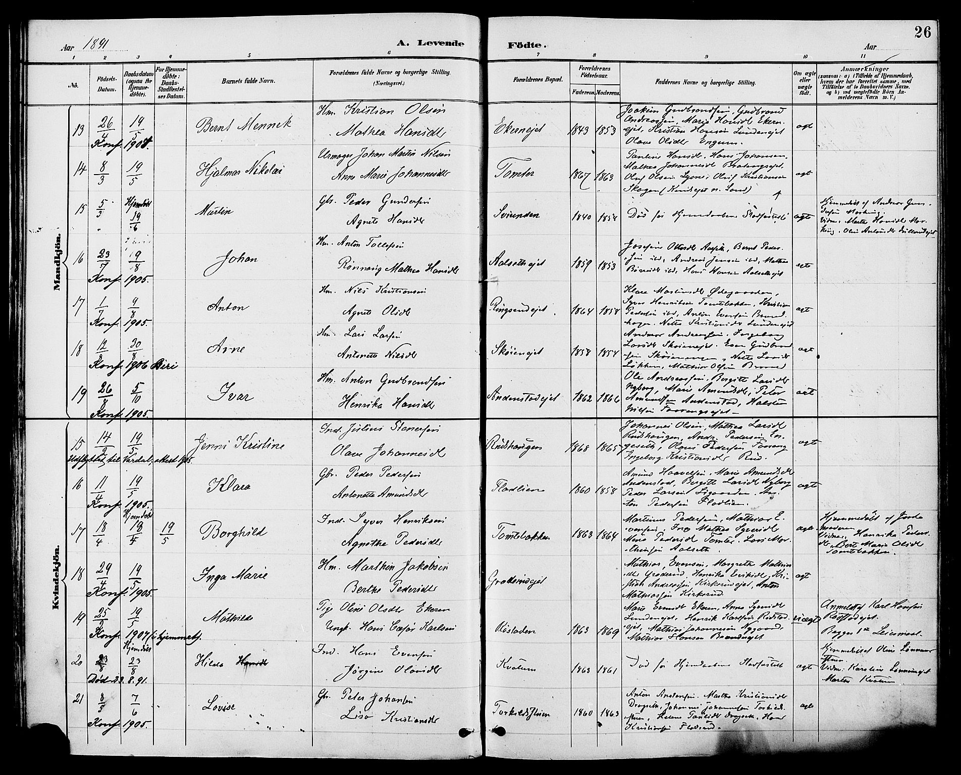 Biri prestekontor, AV/SAH-PREST-096/H/Ha/Haa/L0007: Parish register (official) no. 7, 1887-1893, p. 26