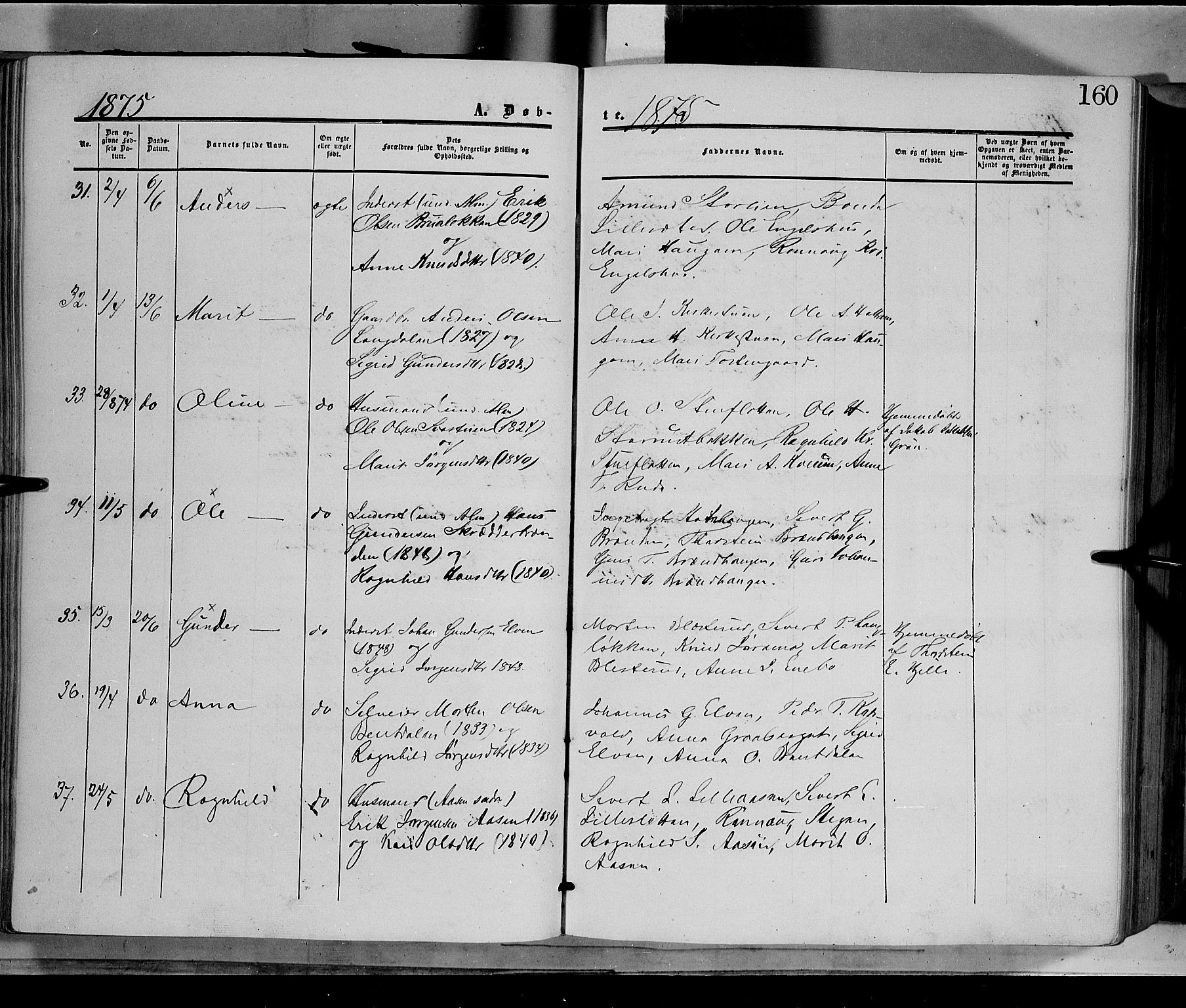 Dovre prestekontor, AV/SAH-PREST-066/H/Ha/Haa/L0001: Parish register (official) no. 1, 1854-1878, p. 160