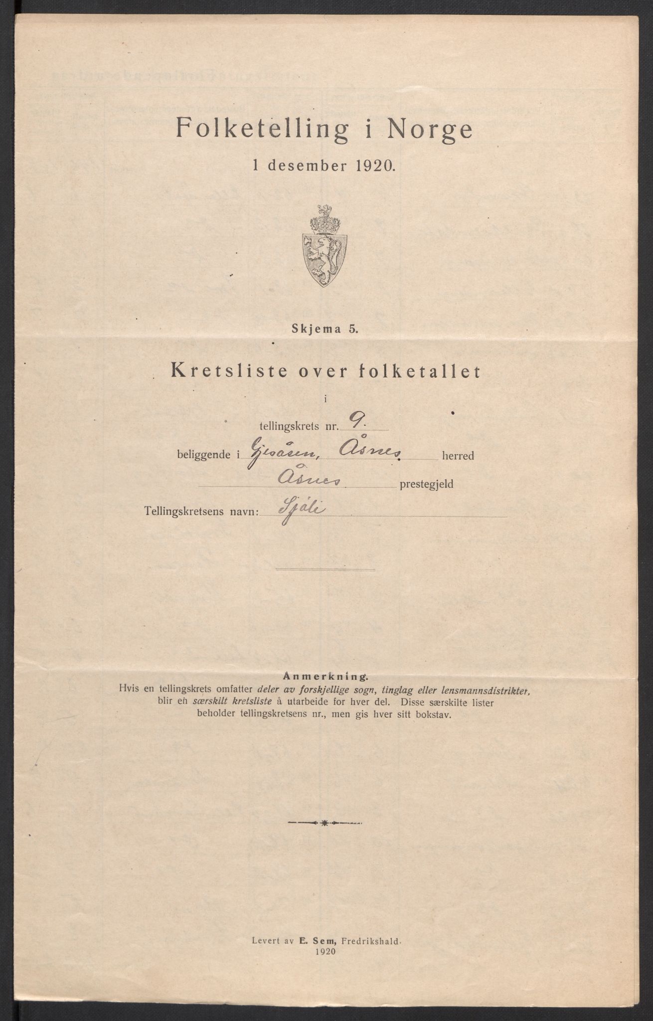 SAH, 1920 census for Åsnes, 1920, p. 33