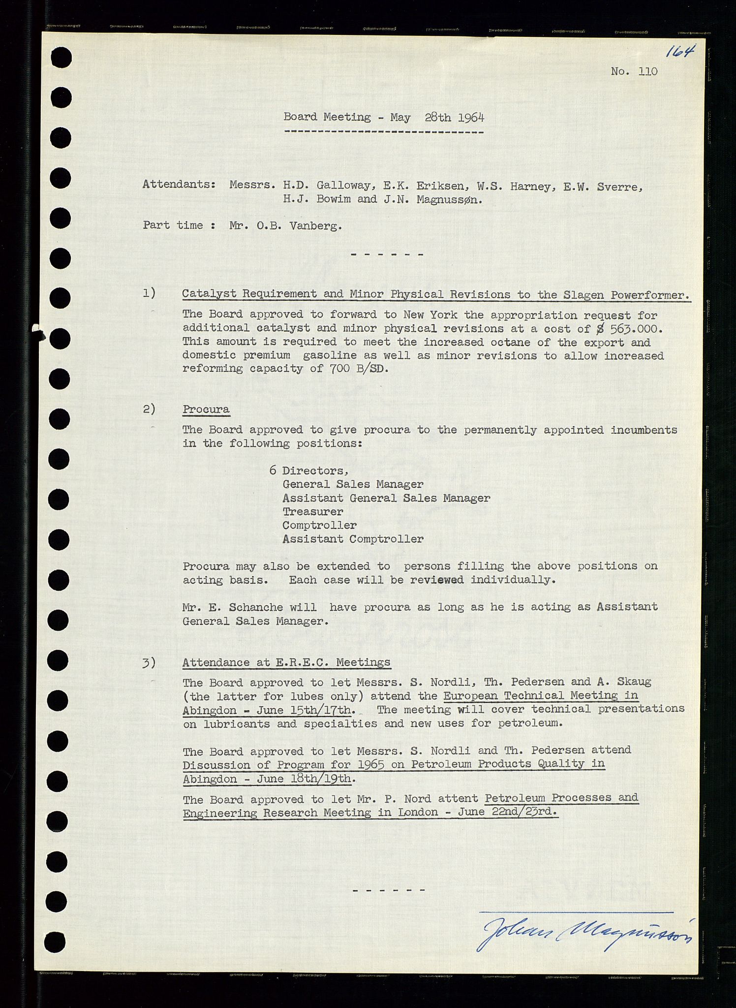Pa 0982 - Esso Norge A/S, SAST/A-100448/A/Aa/L0001/0004: Den administrerende direksjon Board minutes (styrereferater) / Den administrerende direksjon Board minutes (styrereferater), 1963-1964, p. 98