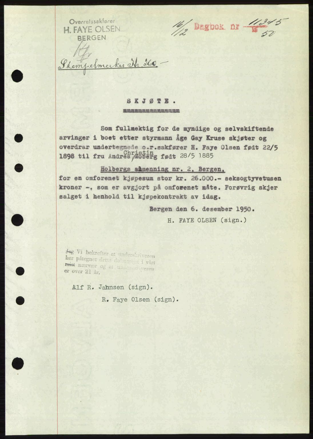 Byfogd og Byskriver i Bergen, AV/SAB-A-3401/03/03Bc/L0034: Mortgage book no. A27-28, 1950-1950, Diary no: : 11345/1950
