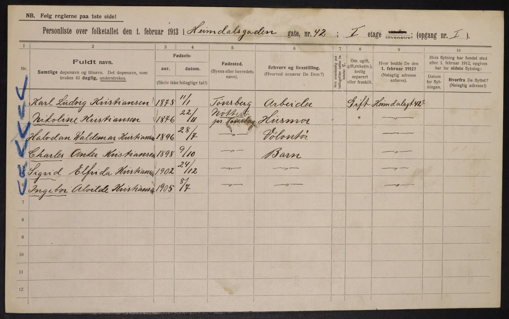 OBA, Municipal Census 1913 for Kristiania, 1913, p. 37511