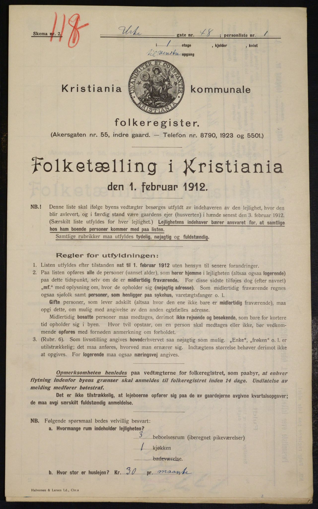 OBA, Municipal Census 1912 for Kristiania, 1912, p. 121318