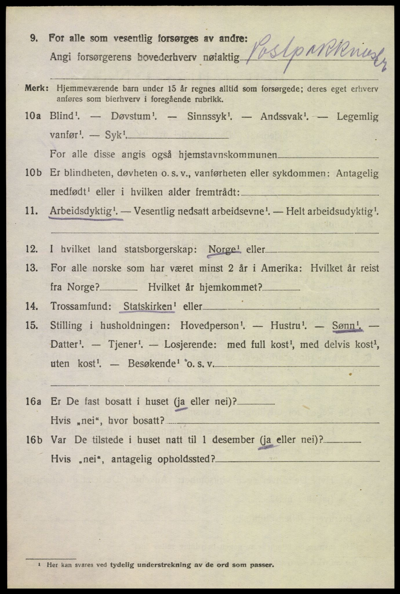 SAK, 1920 census for Oddernes, 1920, p. 11630