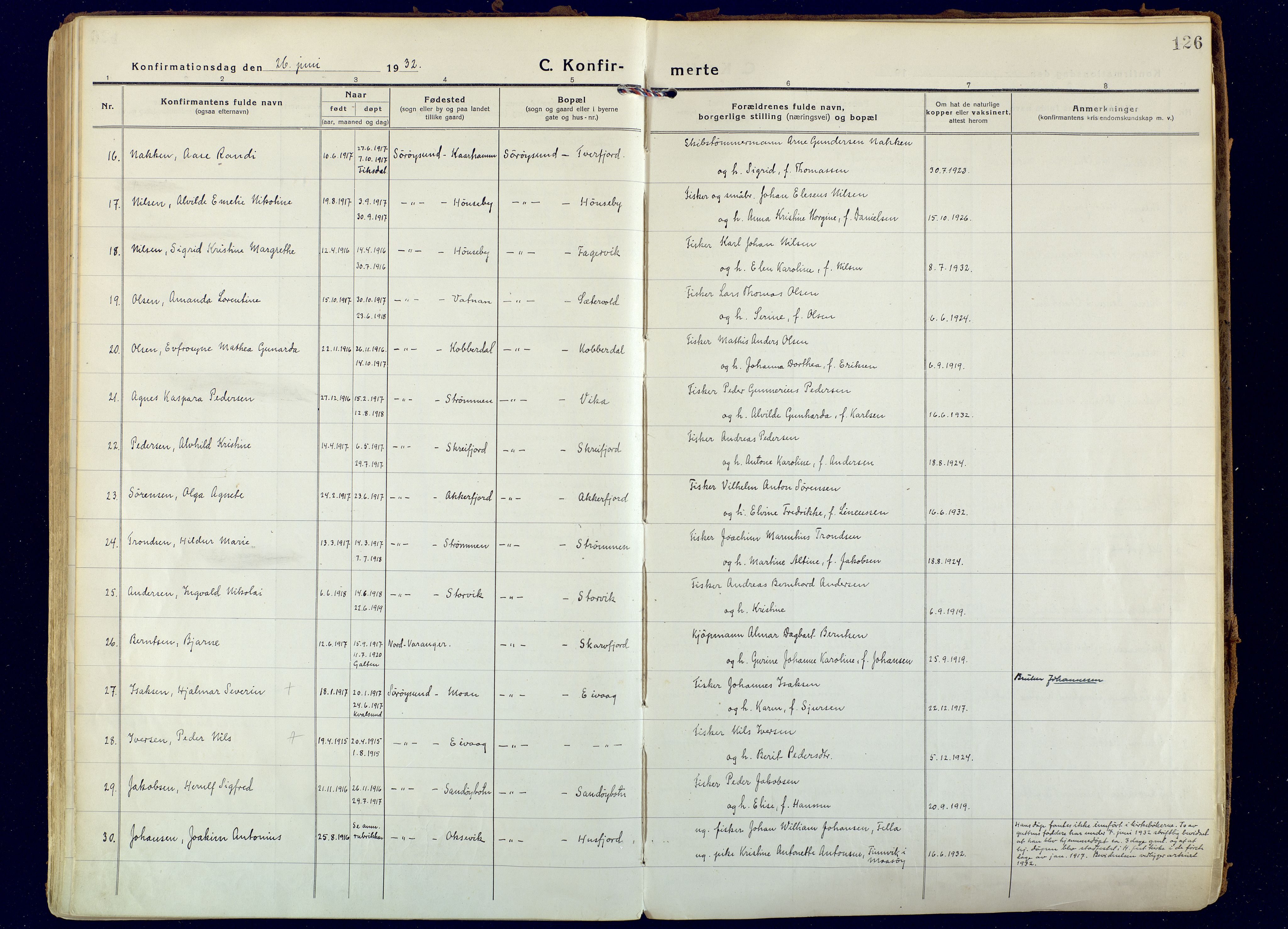 Hammerfest sokneprestkontor, AV/SATØ-S-1347/H/Ha/L0018.kirke: Parish register (official) no. 18, 1918-1933, p. 126