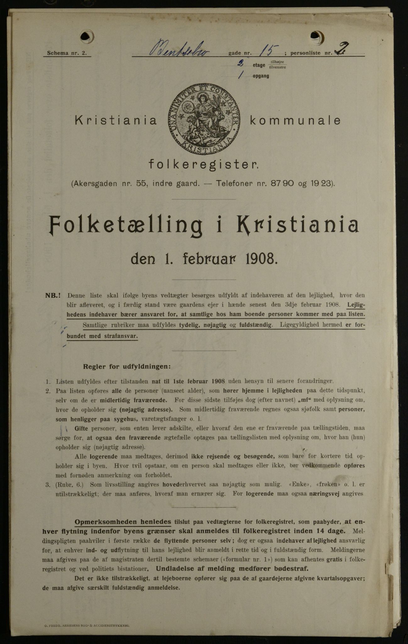 OBA, Municipal Census 1908 for Kristiania, 1908, p. 3536