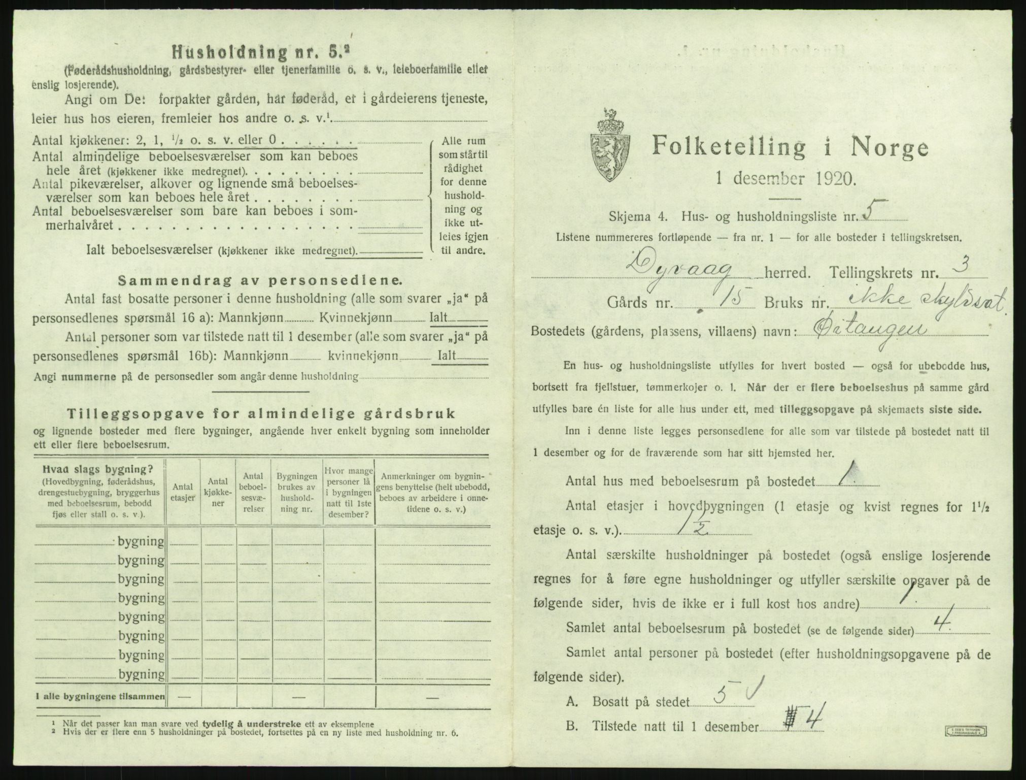 SAK, 1920 census for Dypvåg, 1920, p. 311