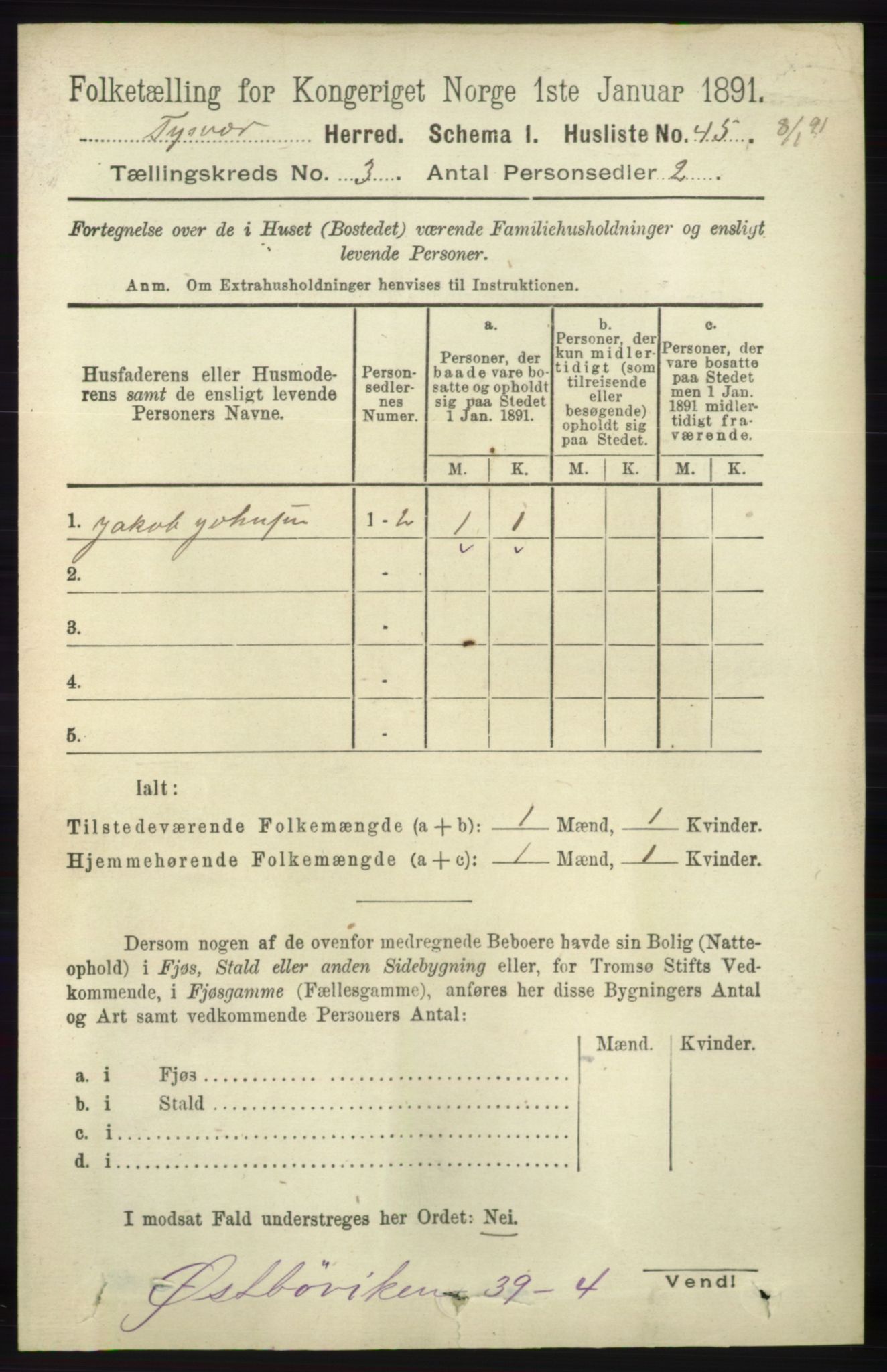 RA, 1891 census for 1146 Tysvær, 1891, p. 1227