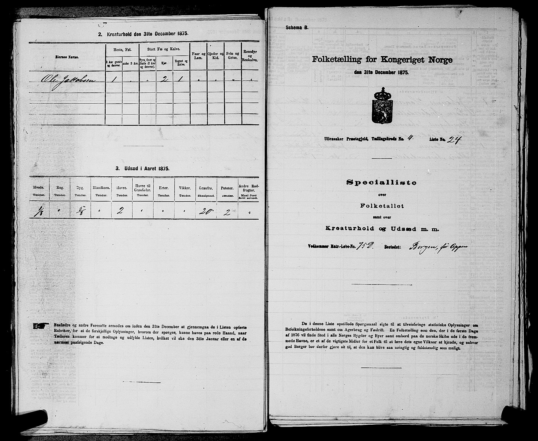 RA, 1875 census for 0235P Ullensaker, 1875, p. 511