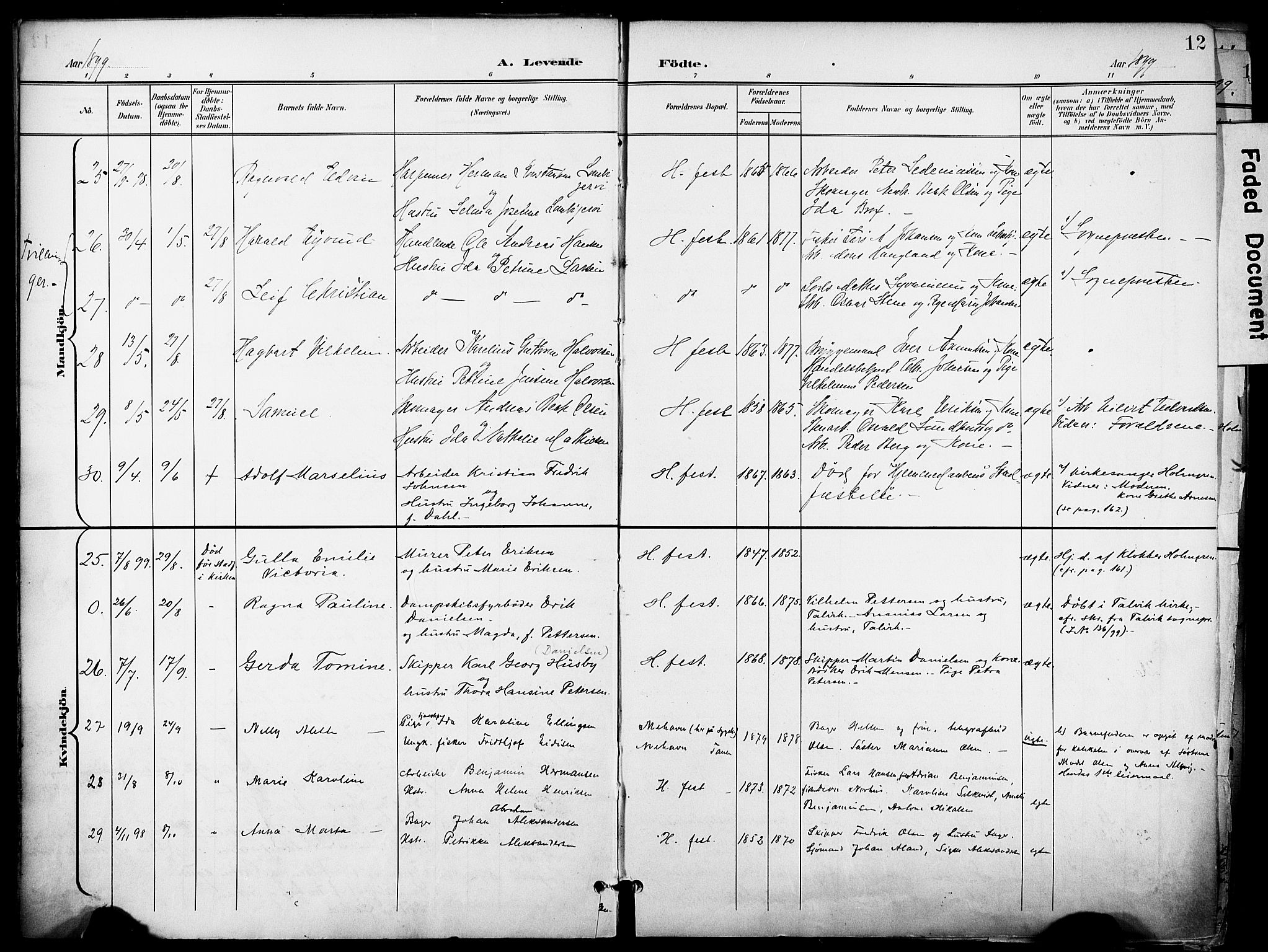 Hammerfest sokneprestkontor, SATØ/S-1347/H/Ha/L0010.kirke: Parish register (official) no. 10, 1898-1905, p. 12