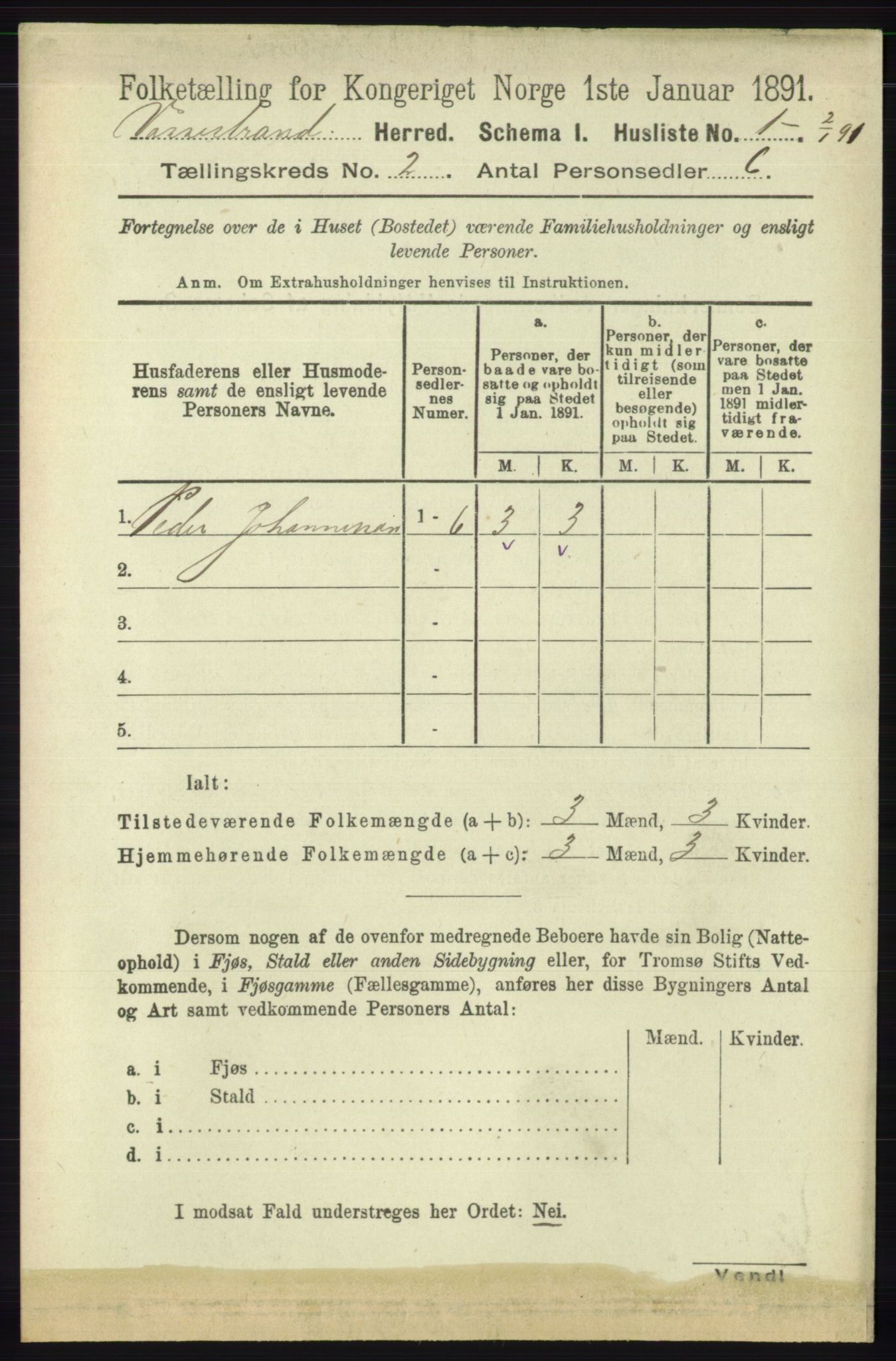 RA, 1891 census for 1236 Vossestrand, 1891, p. 642