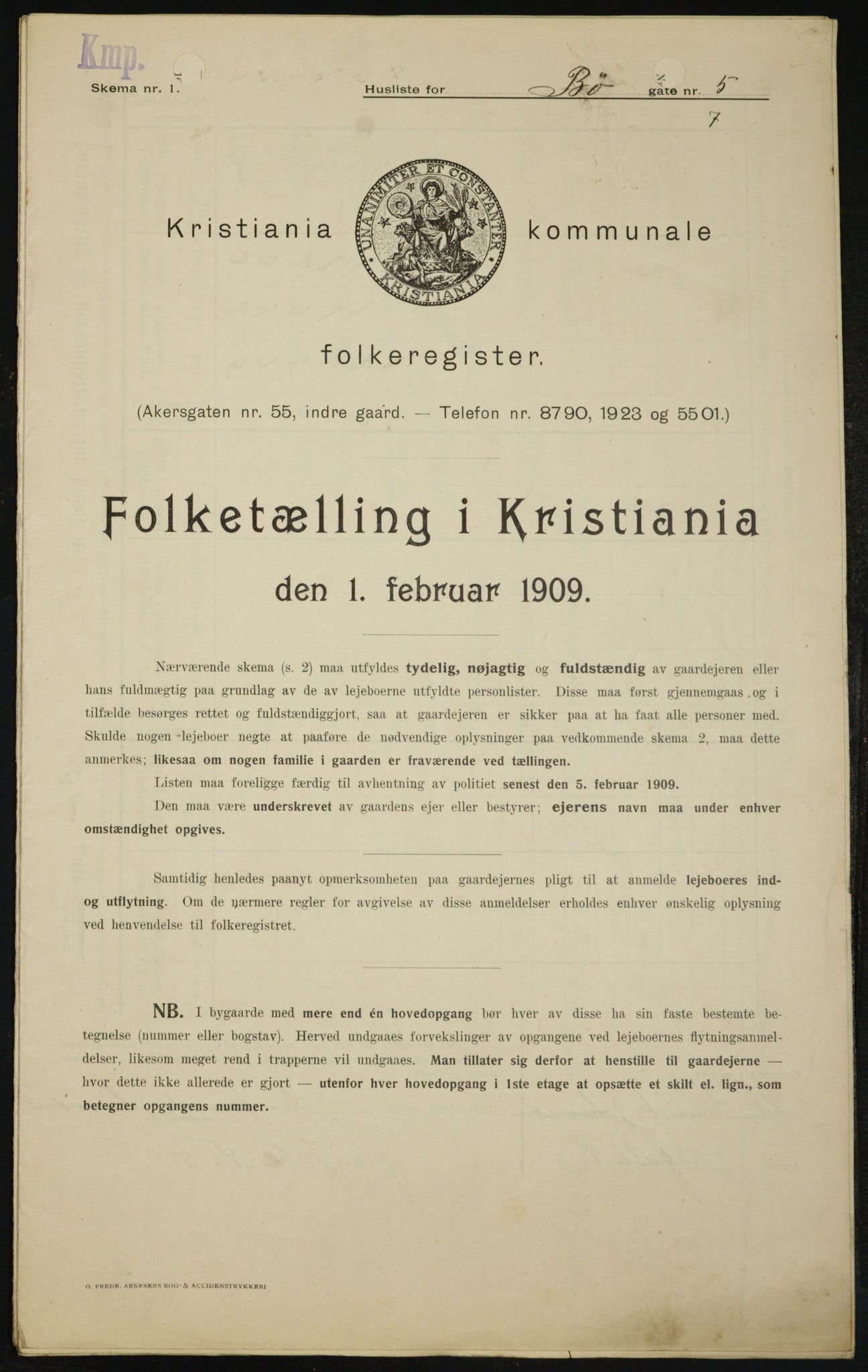 OBA, Municipal Census 1909 for Kristiania, 1909, p. 10007