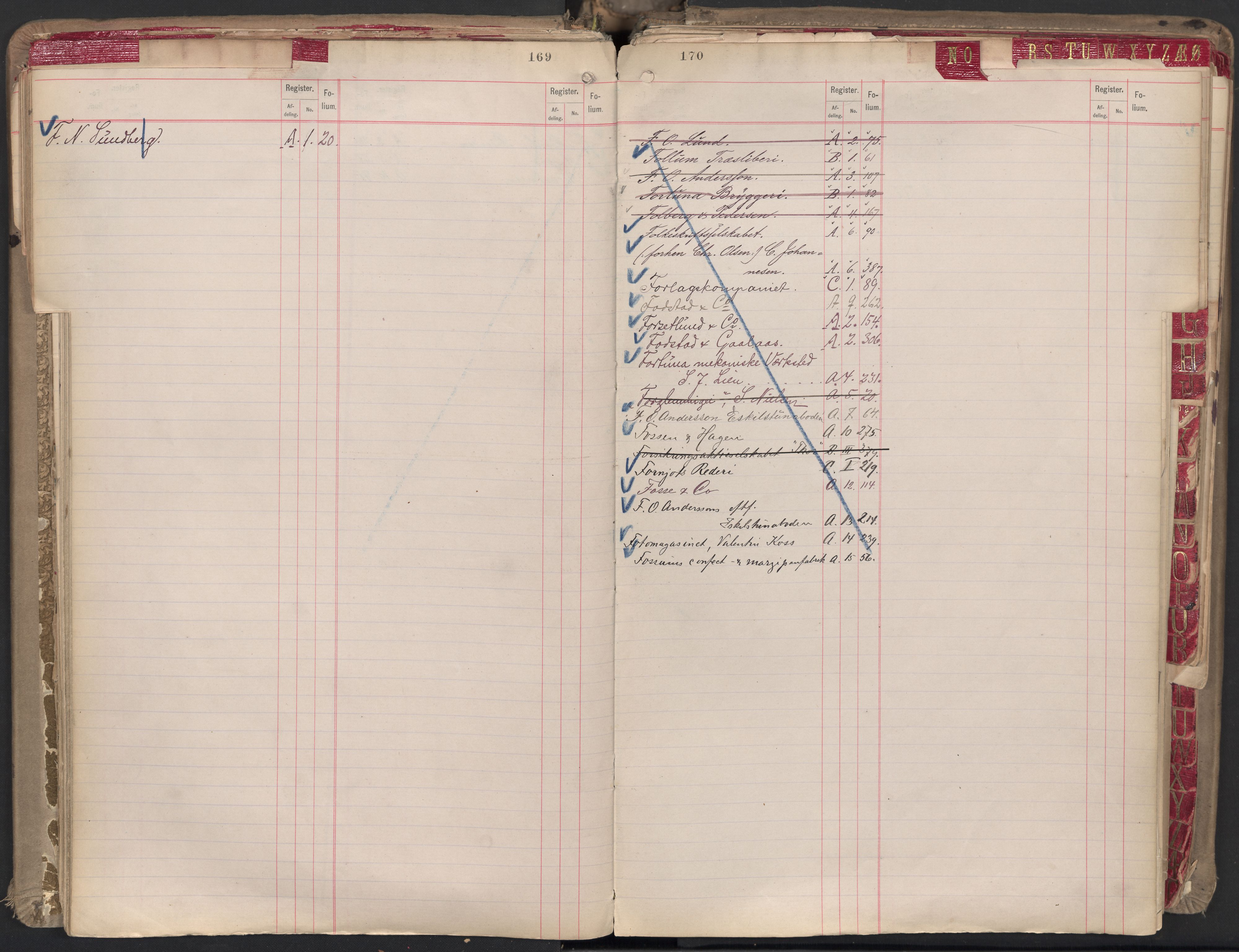 Oslo byfogd avd. II, AV/SAO-A-10942/G/Ga/Gaa/L0001: Firmaregister: A 1-15, B 1-4, C 1, 1890, p. 169-170