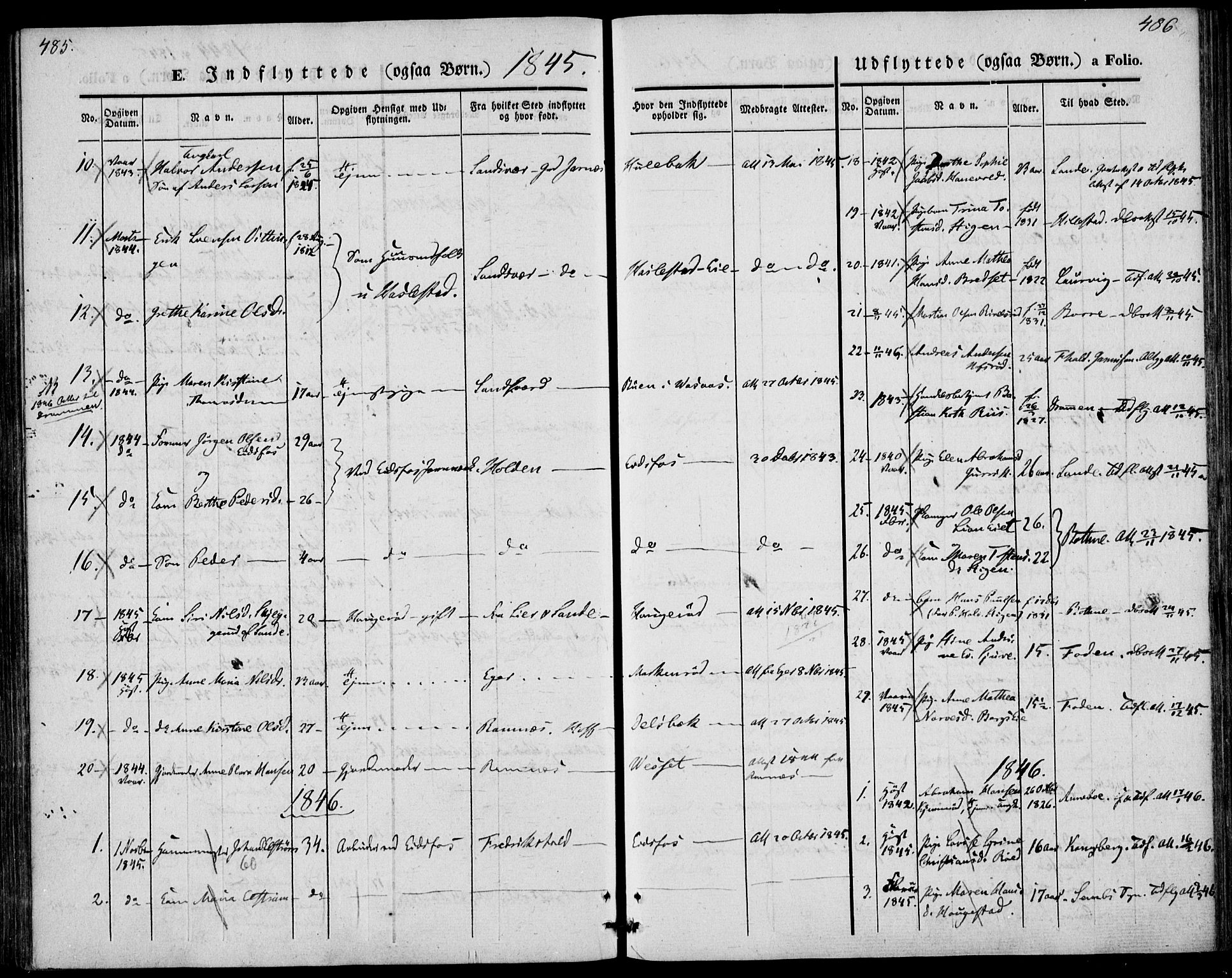 Hof kirkebøker, AV/SAKO-A-64/F/Fa/L0005: Parish register (official) no. I 5, 1844-1851, p. 485-486