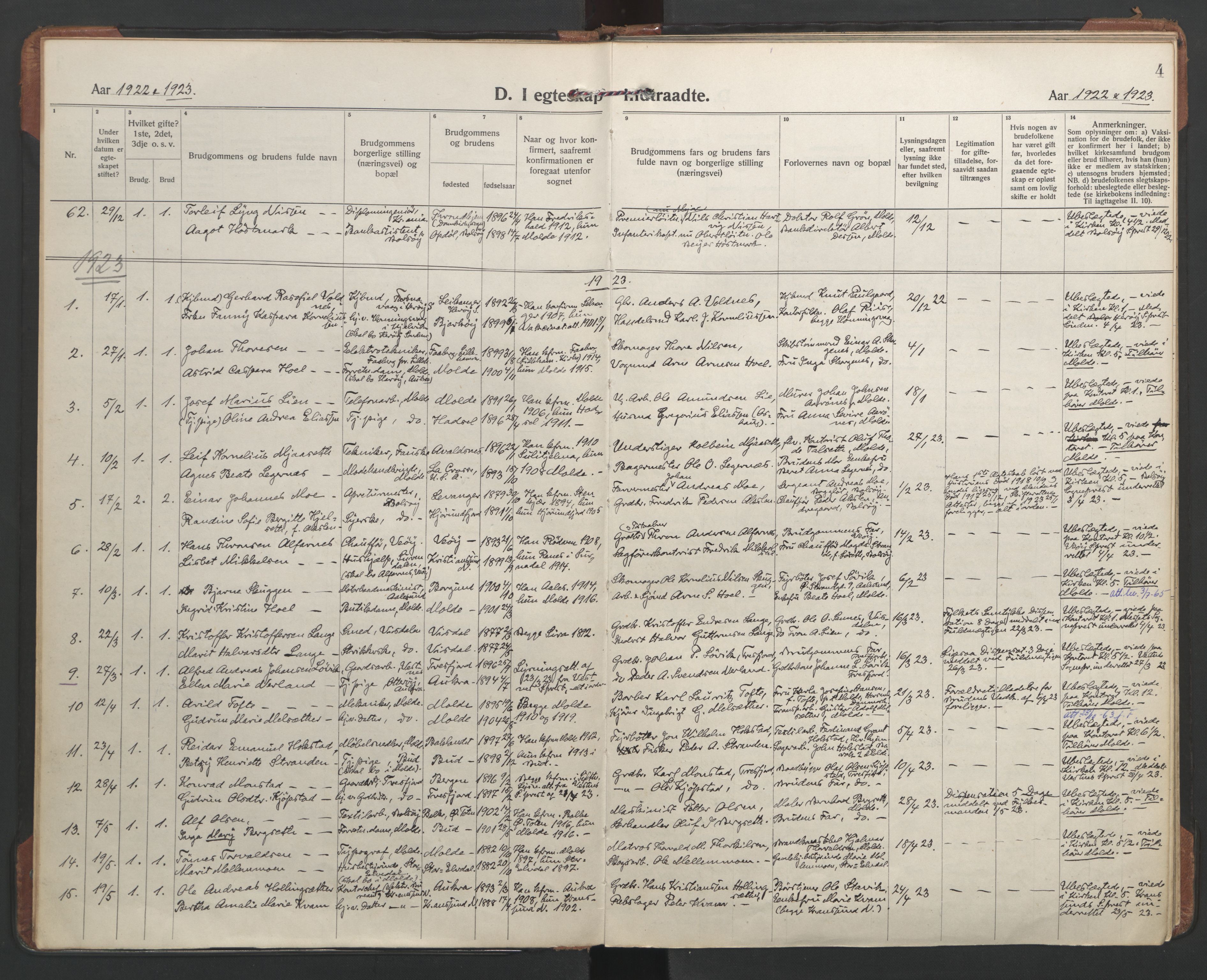 Ministerialprotokoller, klokkerbøker og fødselsregistre - Møre og Romsdal, SAT/A-1454/558/L0698: Parish register (official) no. 558A12, 1922-1937, p. 4