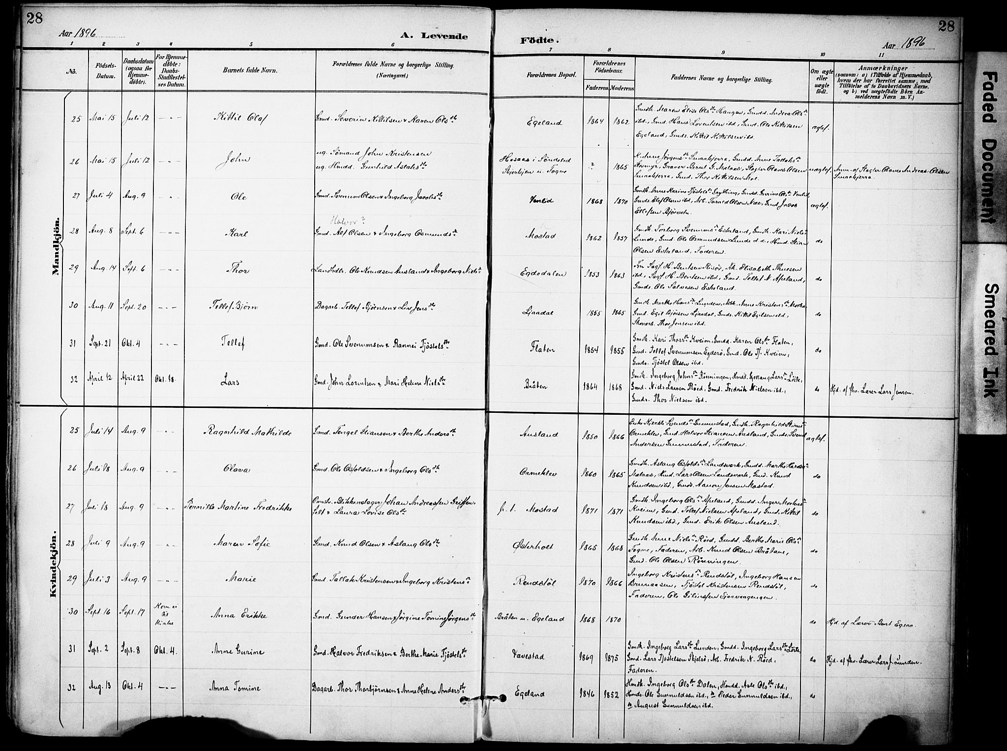 Gjerstad sokneprestkontor, AV/SAK-1111-0014/F/Fa/Faa/L0010: Parish register (official) no. A 10, 1891-1902, p. 28