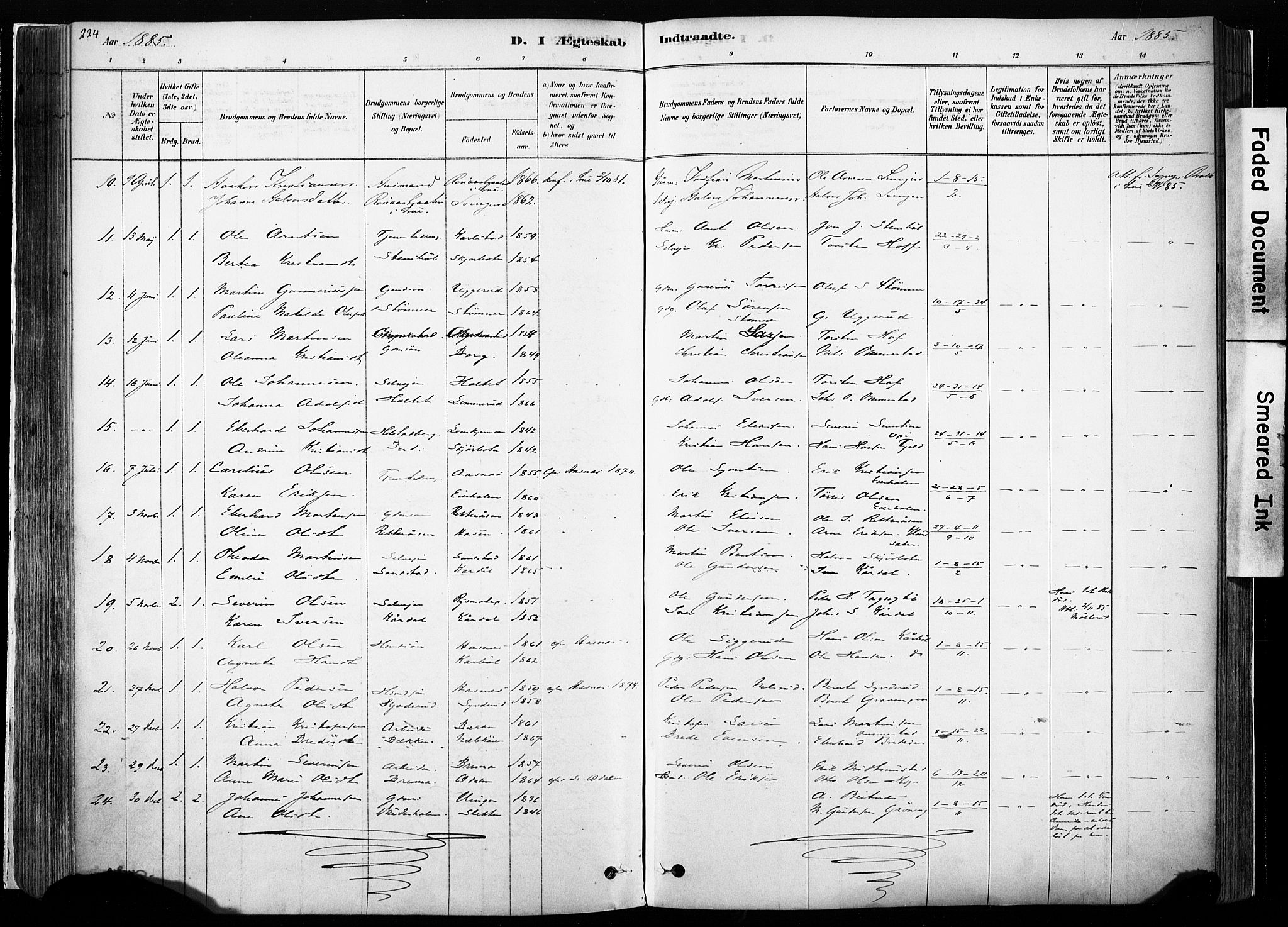 Hof prestekontor, AV/SAH-PREST-038/H/Ha/Haa/L0010: Parish register (official) no. 10, 1878-1909, p. 224