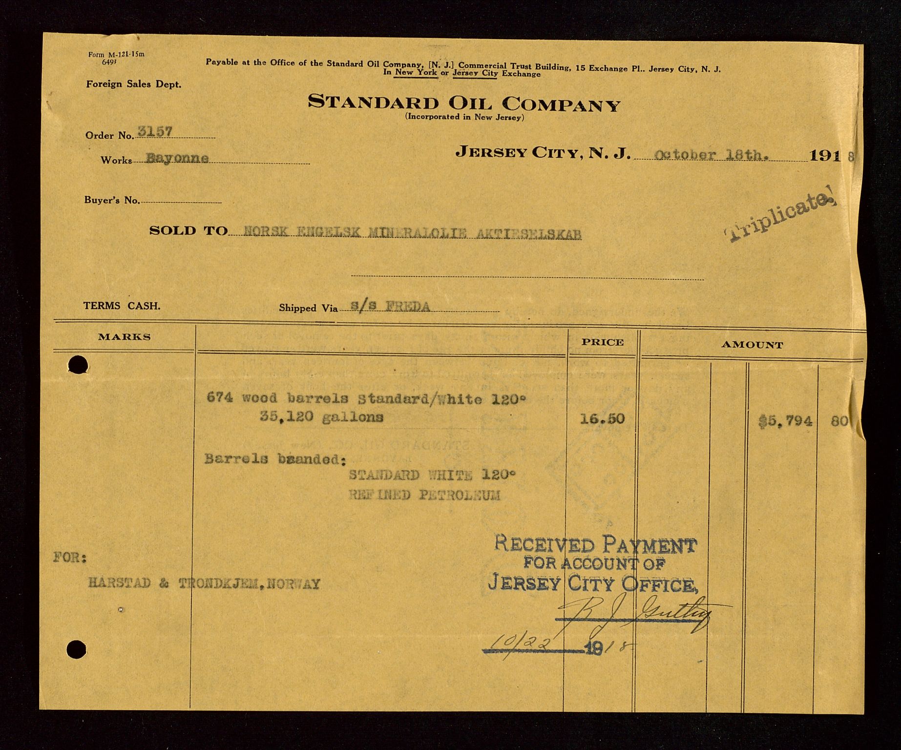 Pa 1521 - A/S Norske Shell, AV/SAST-A-101915/E/Ea/Eaa/L0002: Sjefskorrespondanse, 1917-1918, p. 443