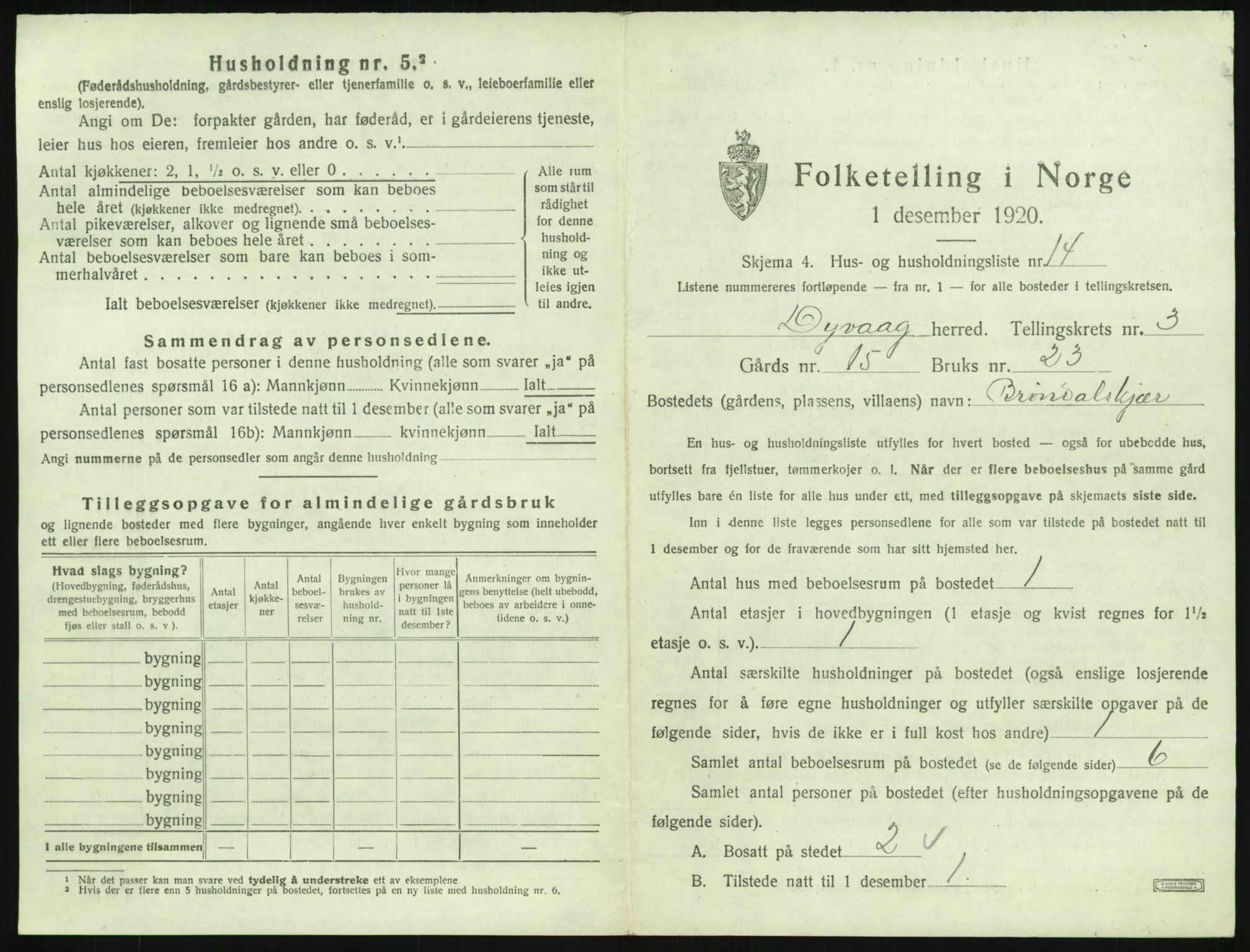 SAK, 1920 census for Dypvåg, 1920, p. 329